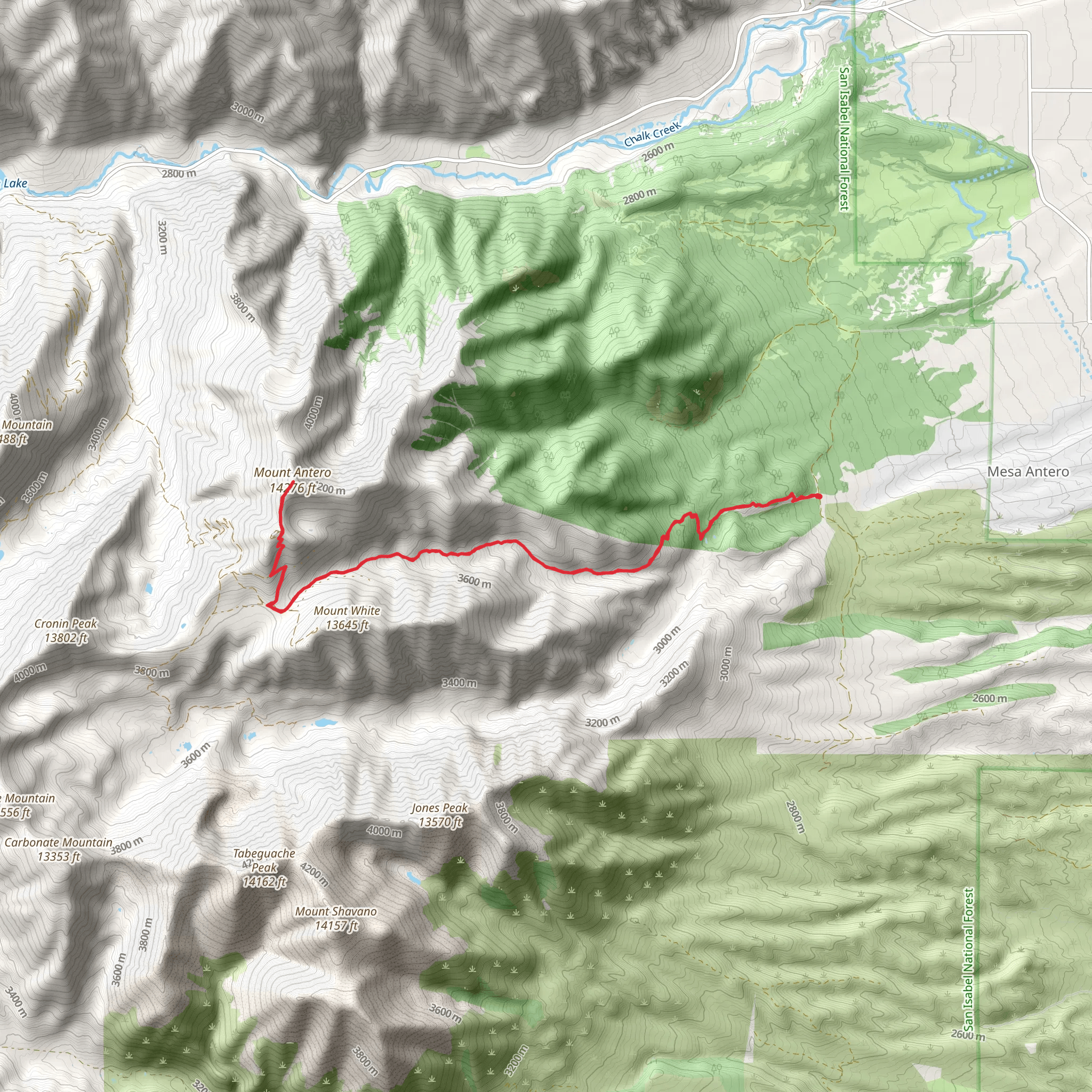 Mount Antero via Little Browns Creek Trail mobile static map