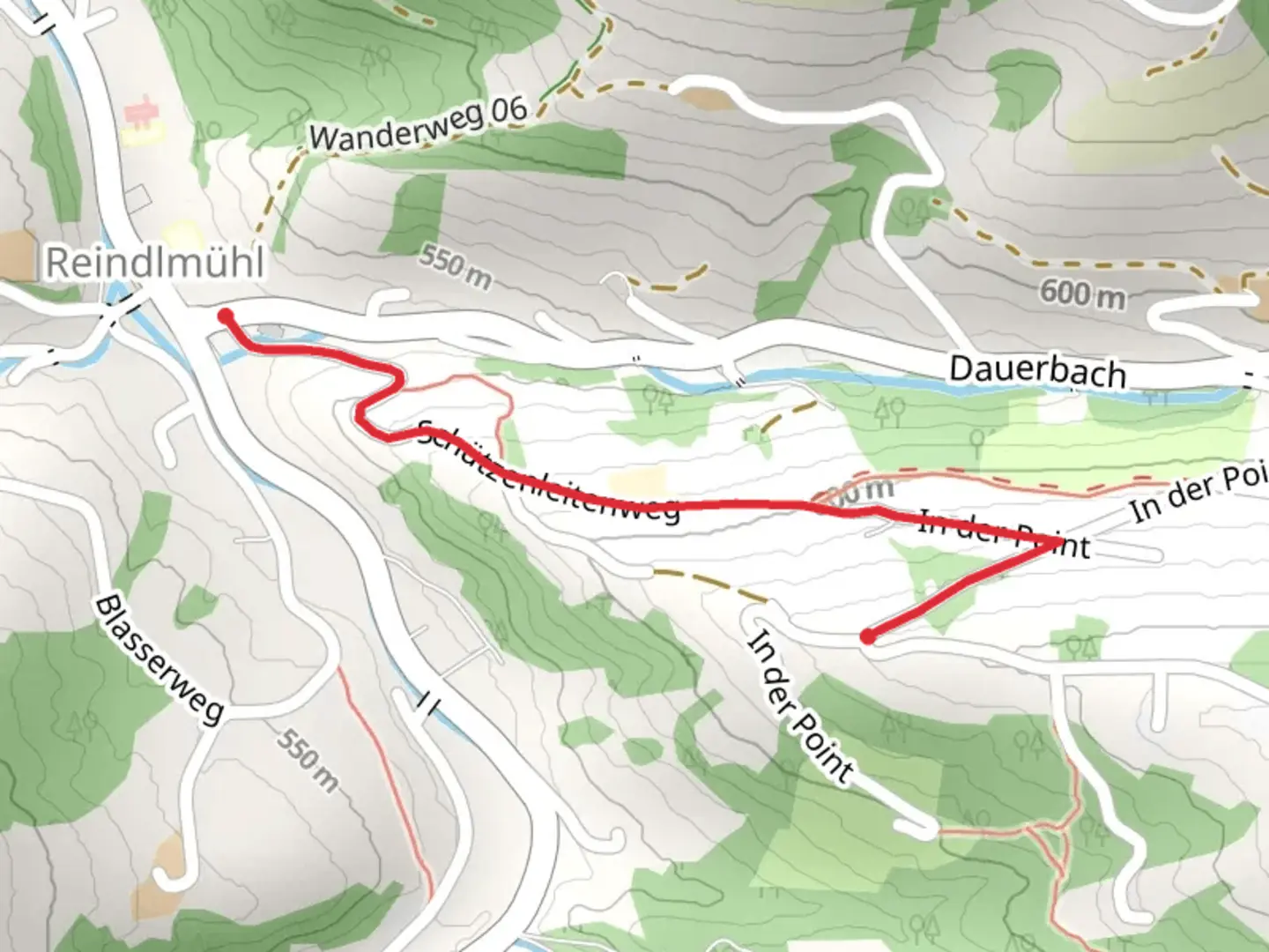 An image depicting the trail Reindlmühl – Grasberg and its surrounding area.