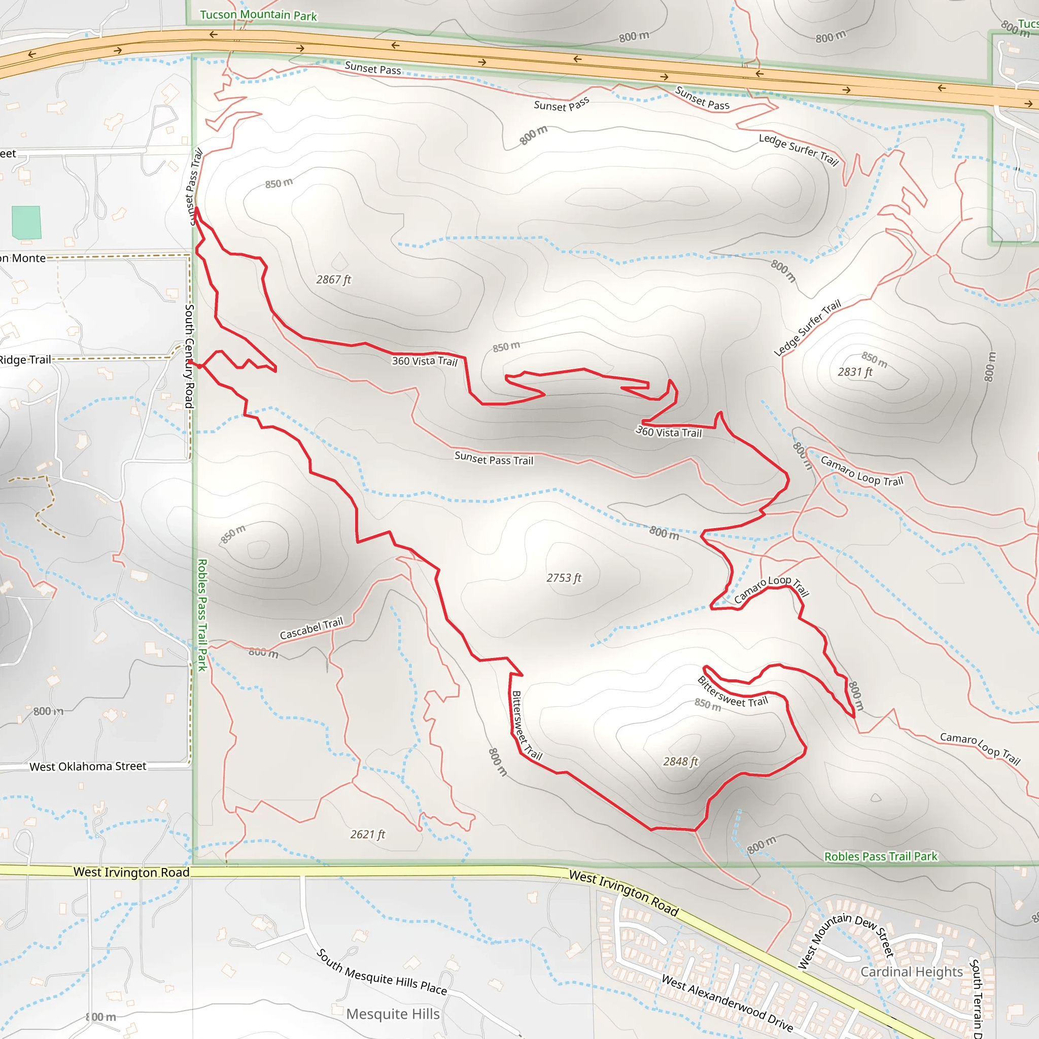 Bittersweet, Sunset Pass and 360 Vista Loop Trail mobile static map