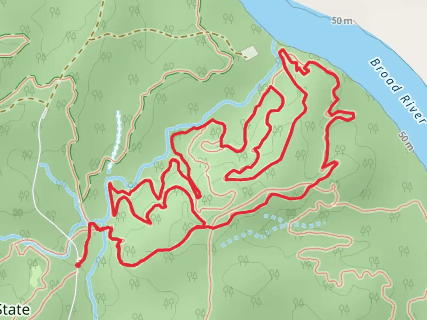 An image depicting the trail Spider Woman II and Midlands Mountain Loop Trail and its surrounding area.