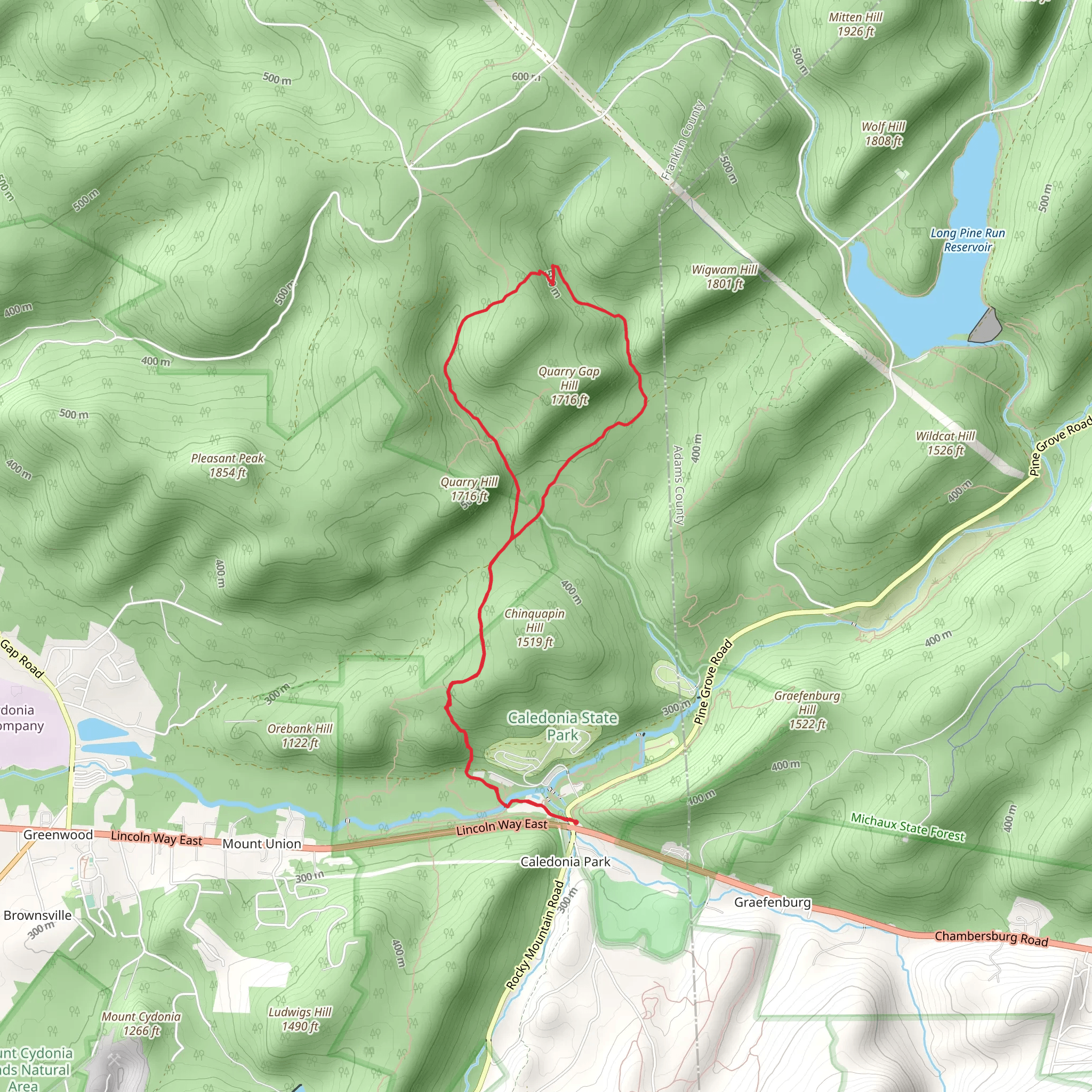 Chinquapin Hill and Quarry Hill Loop from Pine Grove Road mobile static map