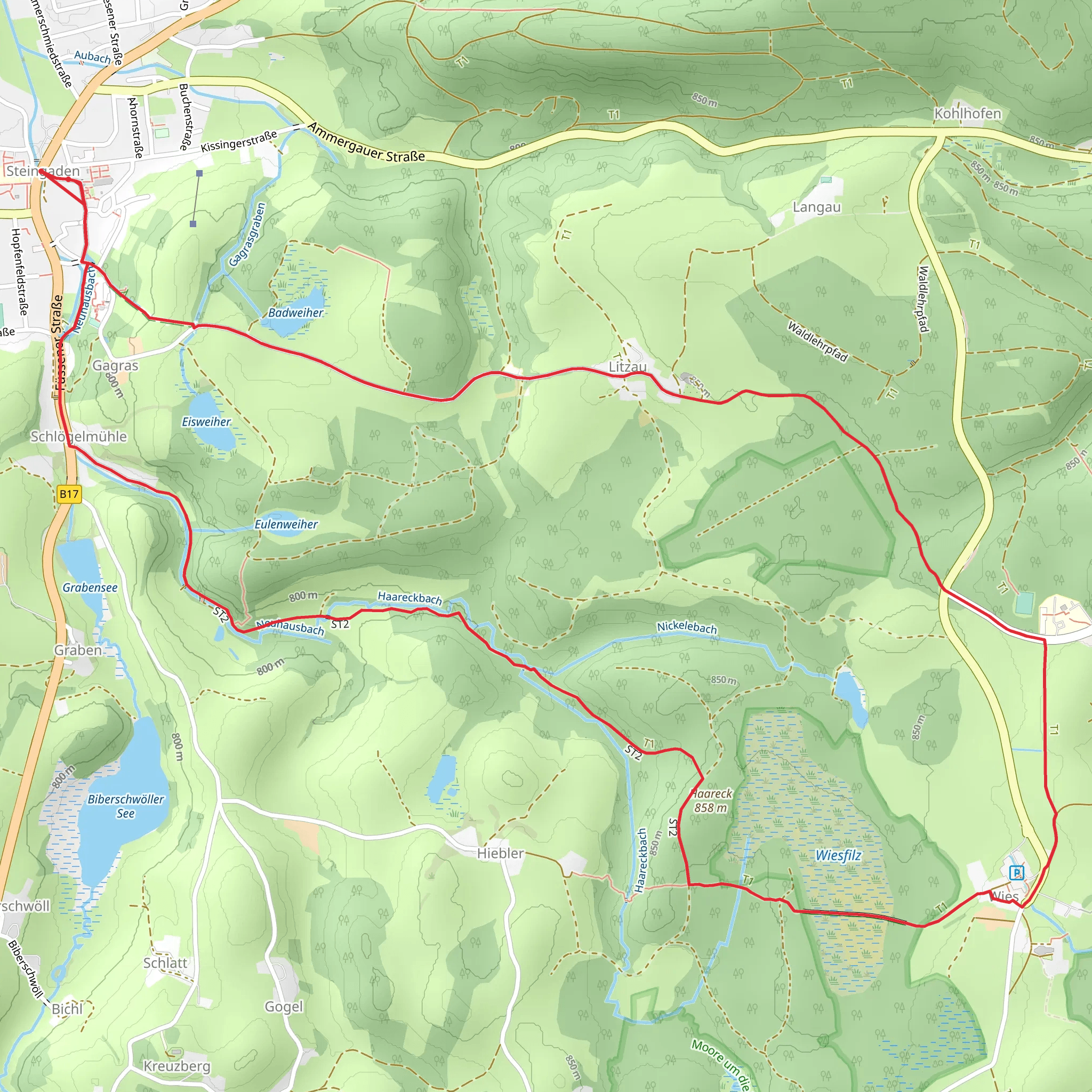 Haareck via Schlögelmühlstraße and ST2 Brettleweg mobile static map