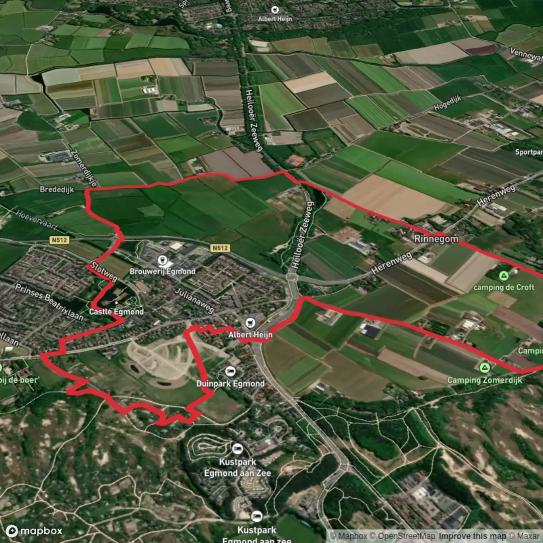 An image depicting the trail Kromme Hogedijk and Weg naar de Bleek Loop and its surrounding area.