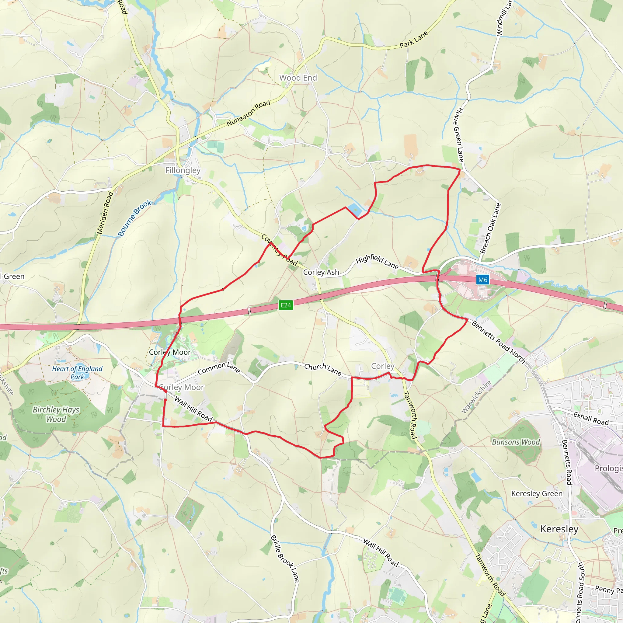 Corley Moor and Corley Country Park Loop mobile static map