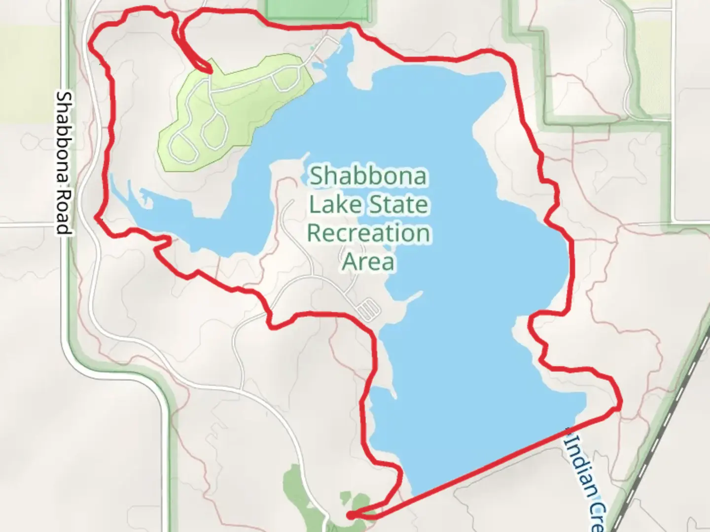 An image depicting the trail Shabbona Lake Loop and its surrounding area.
