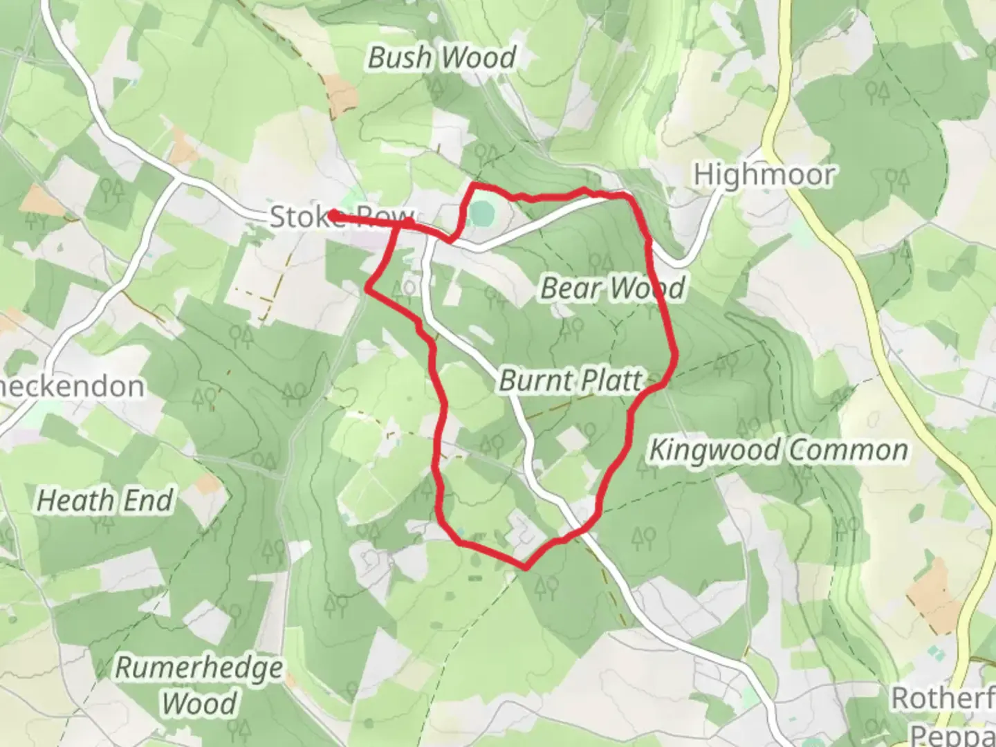 An image depicting the trail Bear Wood and Burnt Platt Loop and its surrounding area.