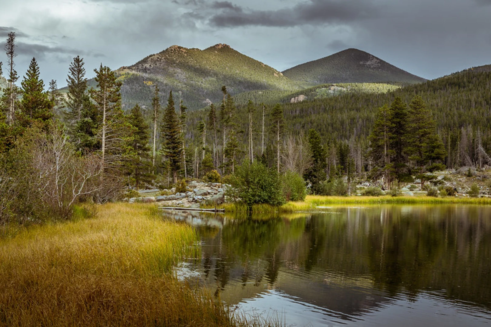 An image depicting the trail Sprague Lake via Glacier Creek Trail and its surrounding area.