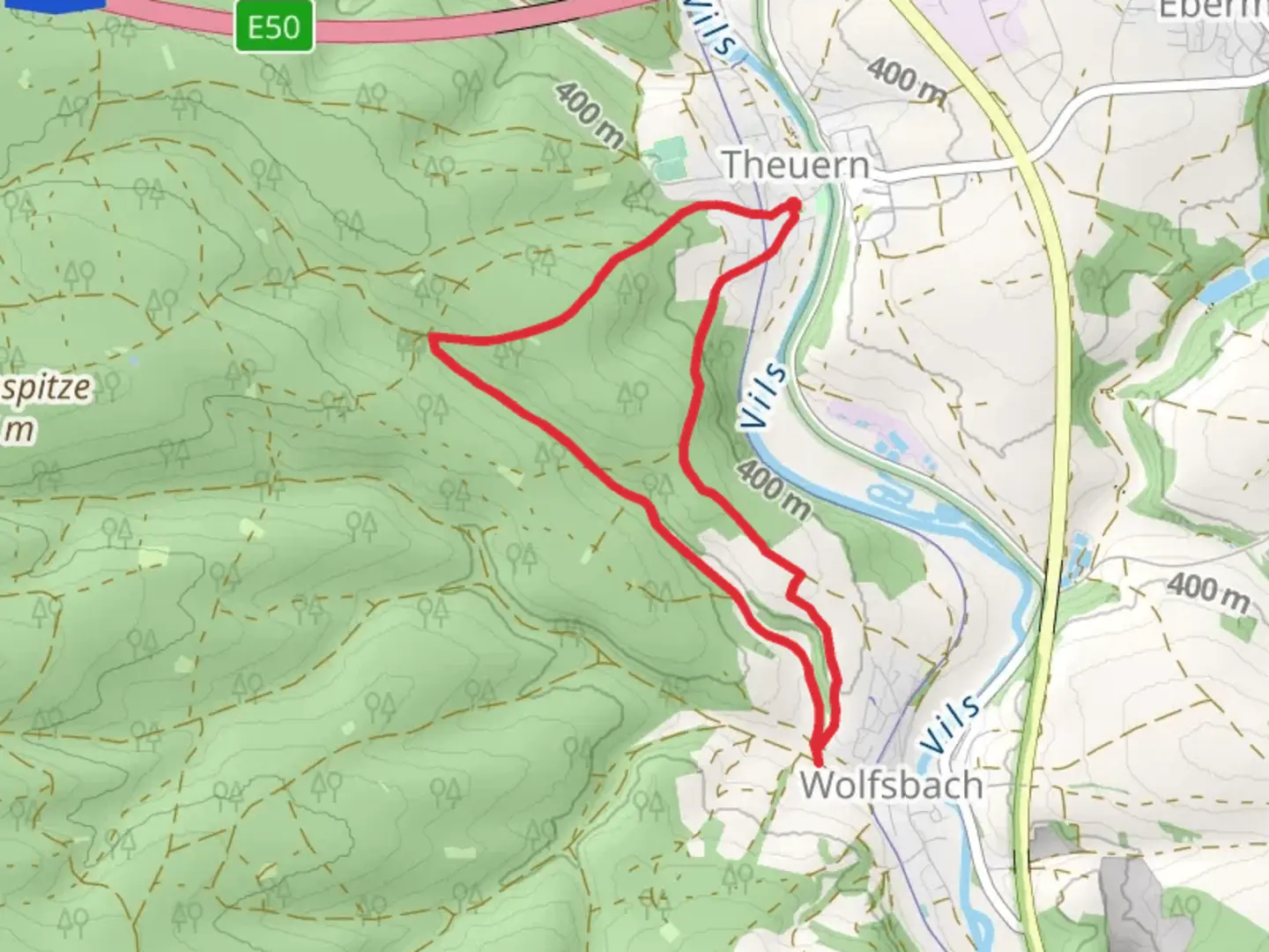 An image depicting the trail Theuern Loop and its surrounding area.