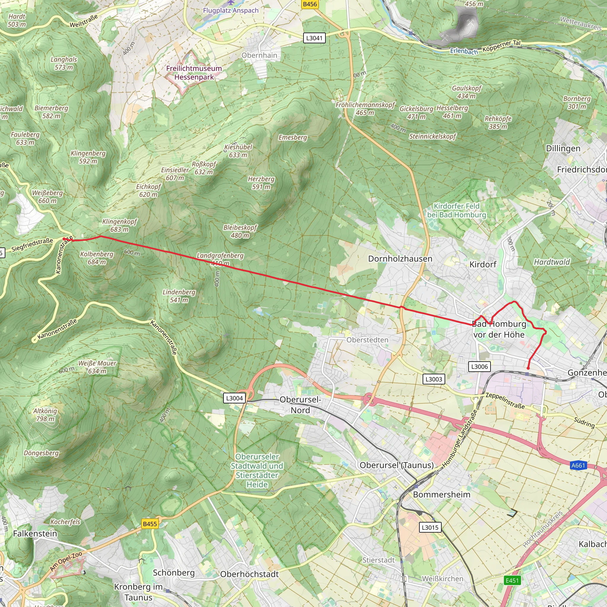 Bad Homburg to Sandplacken via Taunusklub Route mobile static map