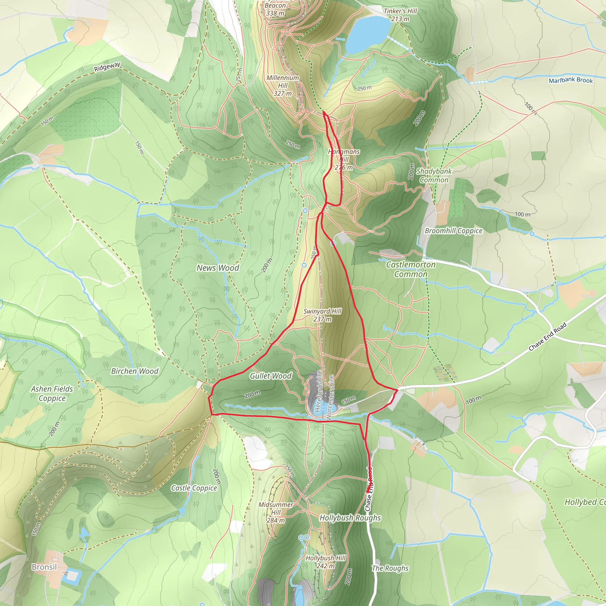 Gullet Wood and Swinyard Hill via Three Choirs Way mobile static map