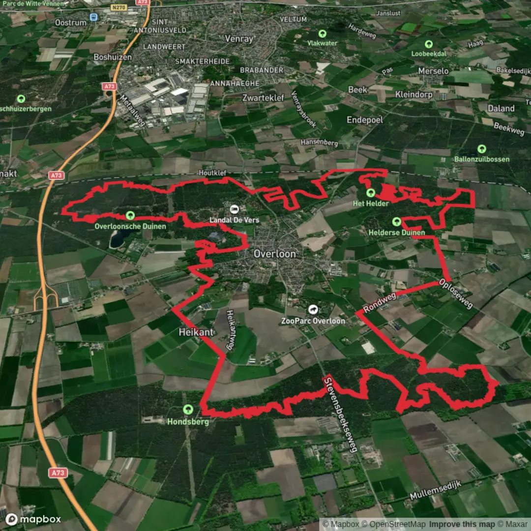 An image depicting the trail Overloonsche Duinen, Het Helder, Helderse Duinen and Hondsberg Loop and its surrounding area.