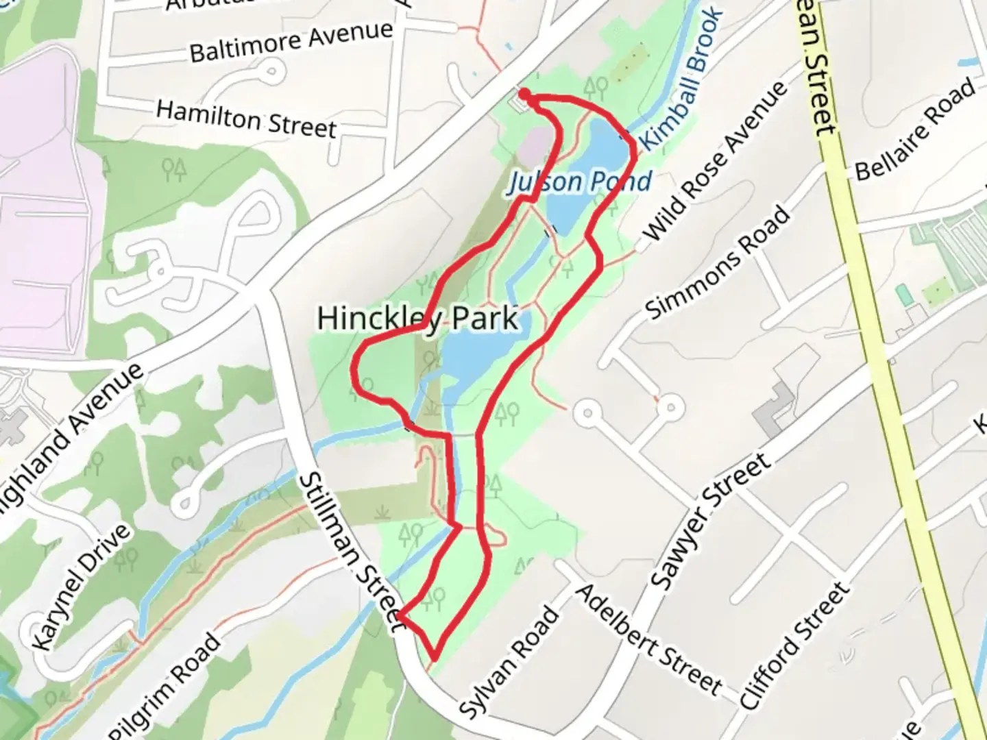 An image depicting the trail Julson Pond and Merrill Pond Loop and its surrounding area.
