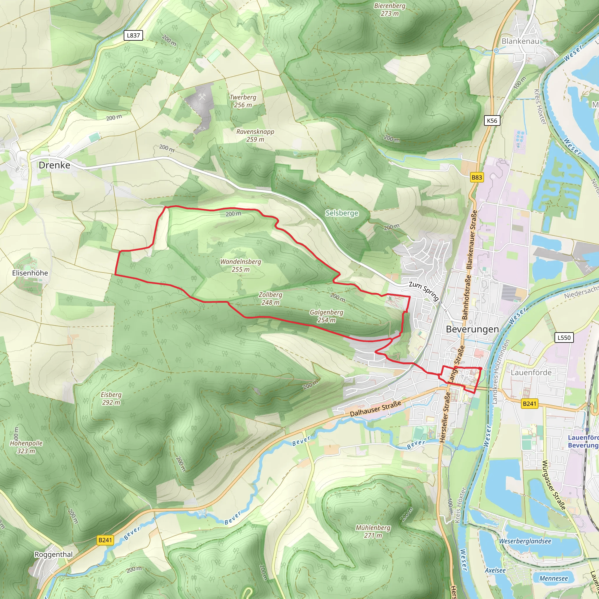 Galgenberg Eisberg Weg and Beverungen Loop mobile static map