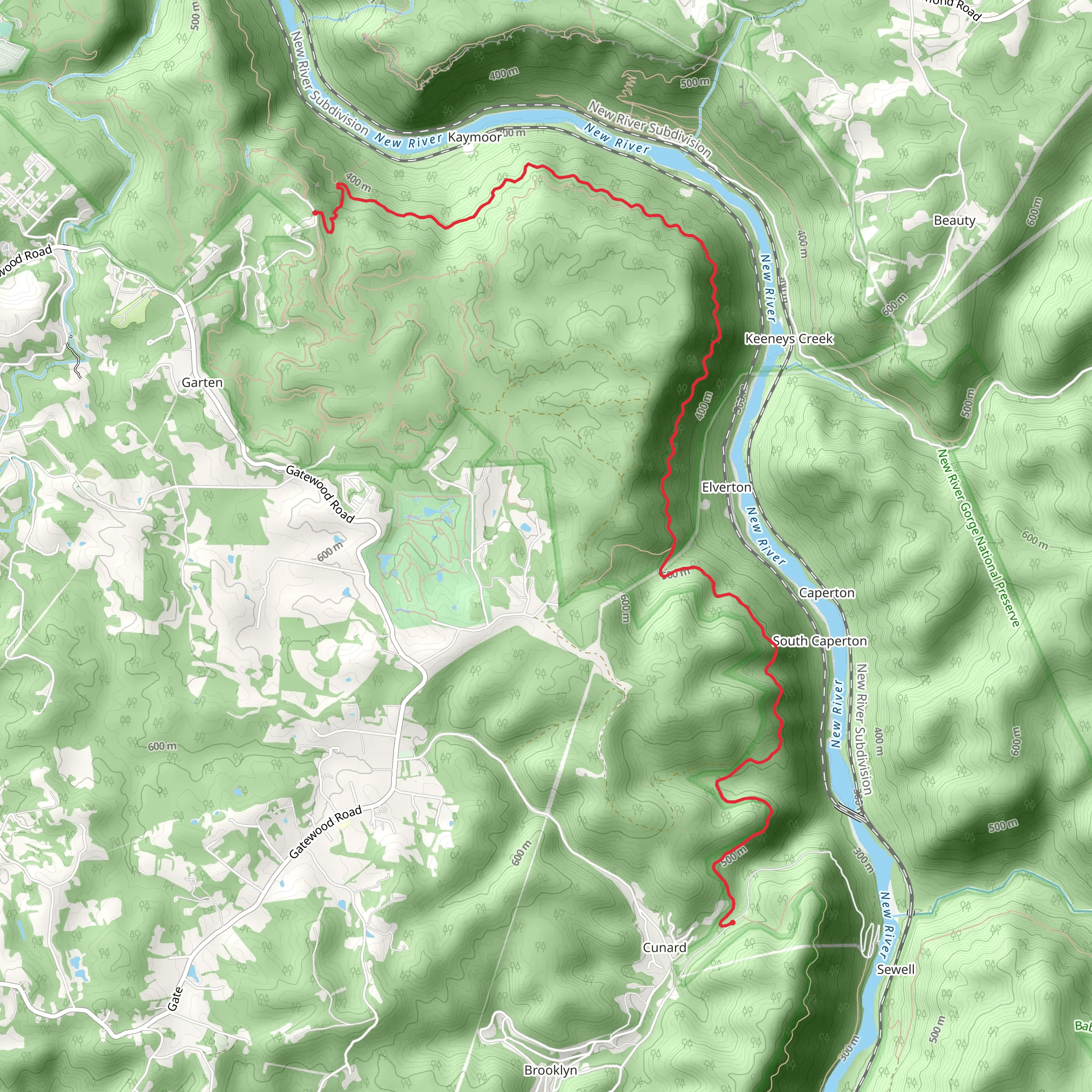 Kaymoor Trail from Cunard mobile static map