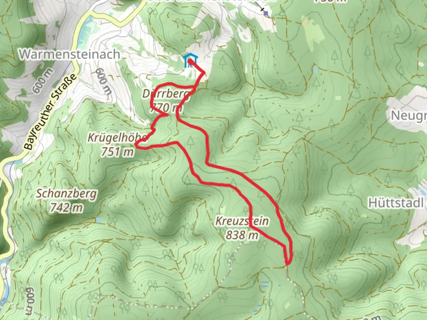 An image depicting the trail Südweg and Wagenthal Loipe Loop and its surrounding area.