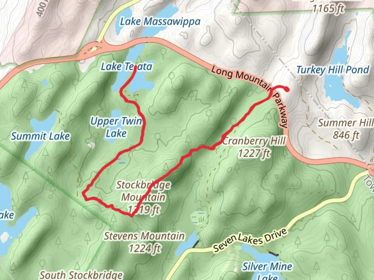 An image depicting the trail Twin Lakes via Stockbridge Mountain and its surrounding area.