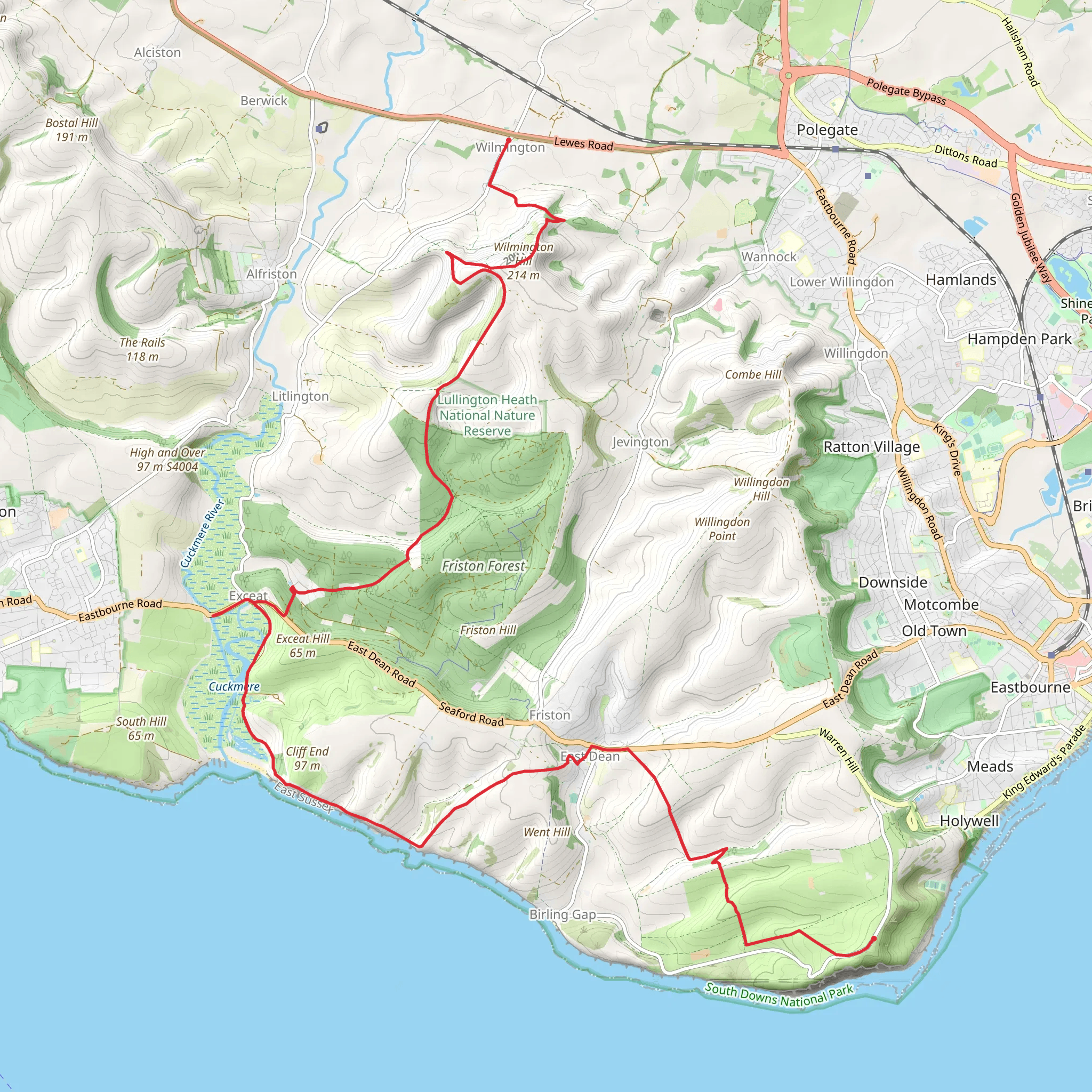 Willington to Beachy Head via Windover Hill, Cliff End and Brass Point mobile static map