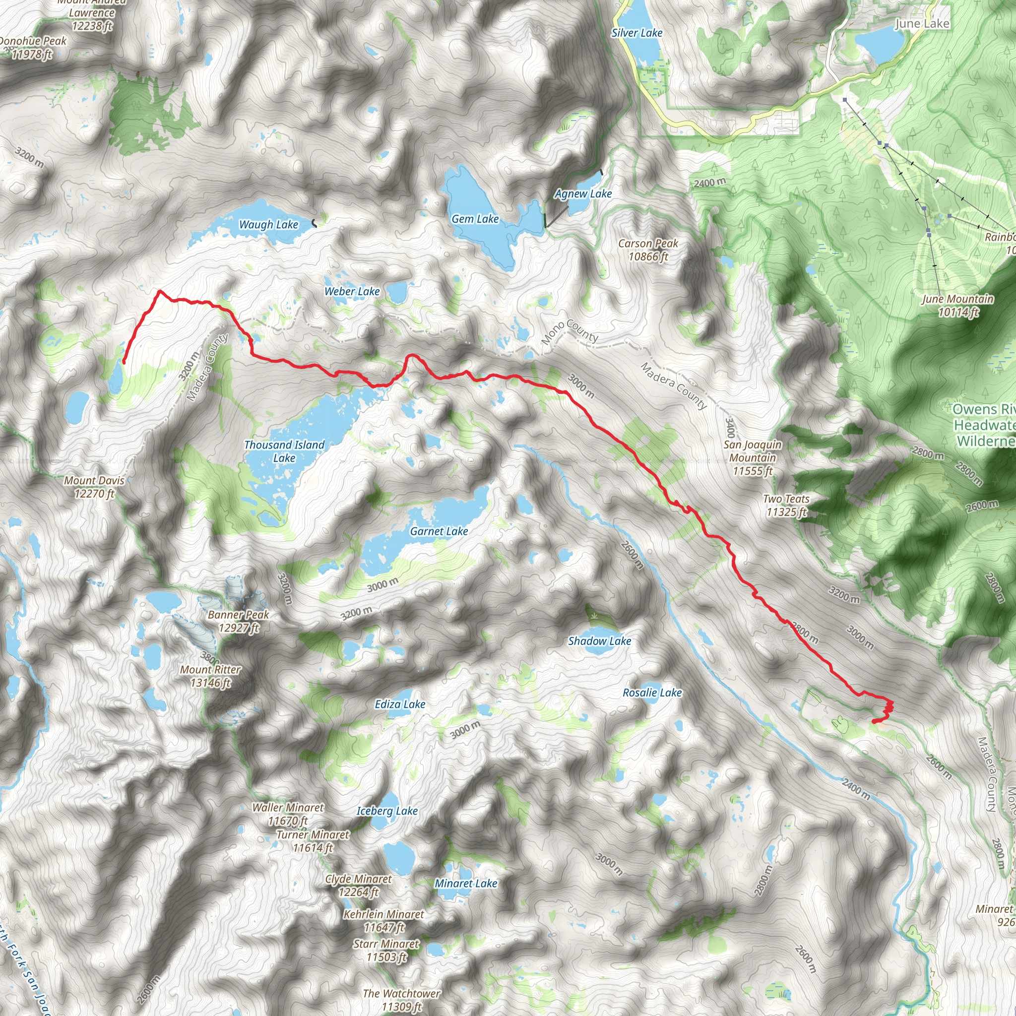 Davis Lakes via Pacific Crest Trail mobile static map