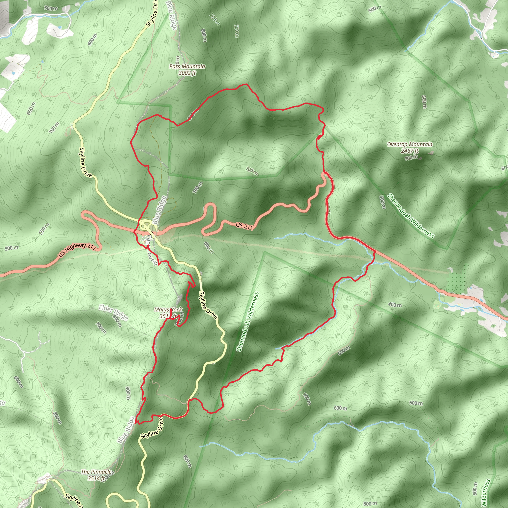 Buck Ridge - Pass Mountain- Marys Rock Loop mobile static map