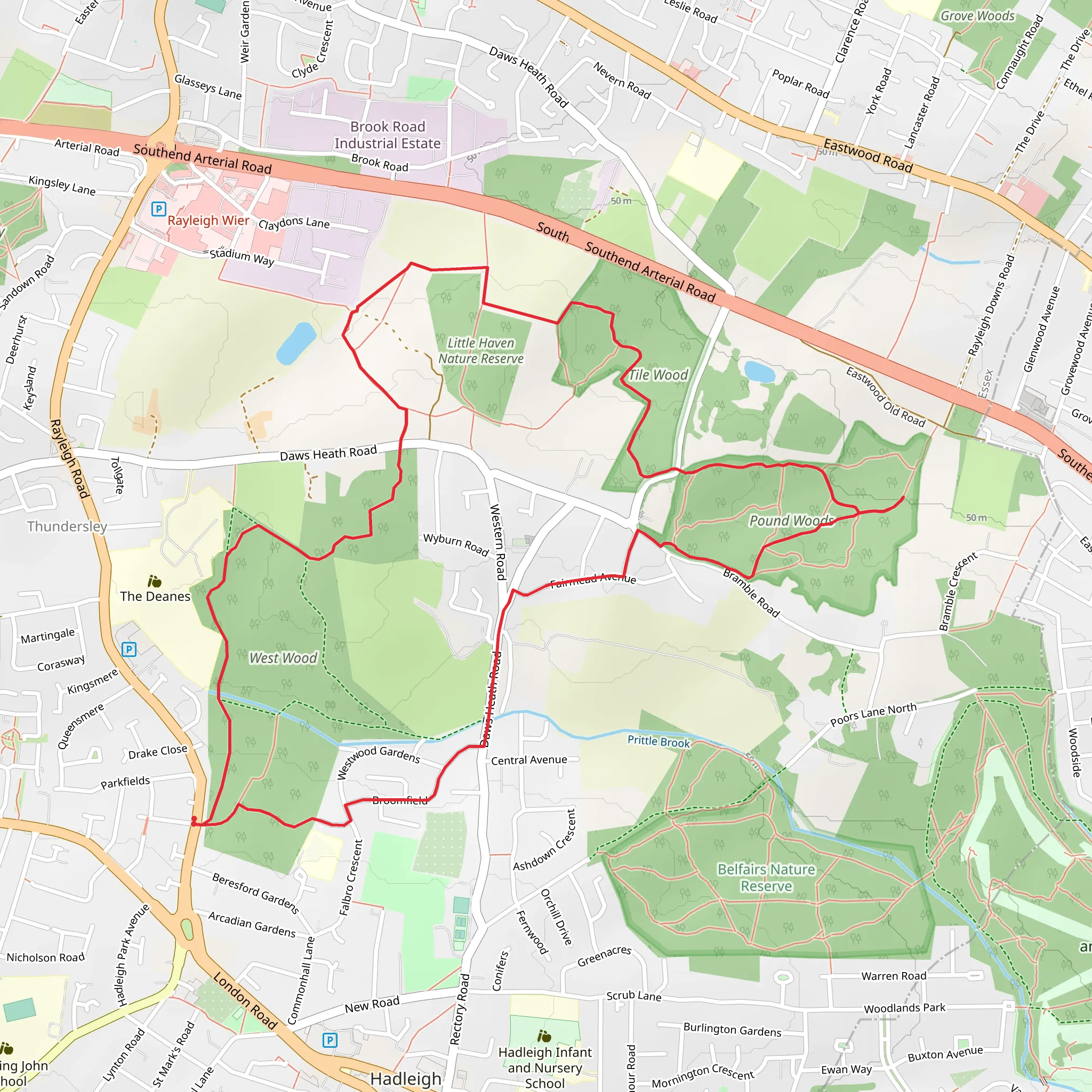 West Wood and Little Haven Nature Reserve Loop - Thundersley mobile static map