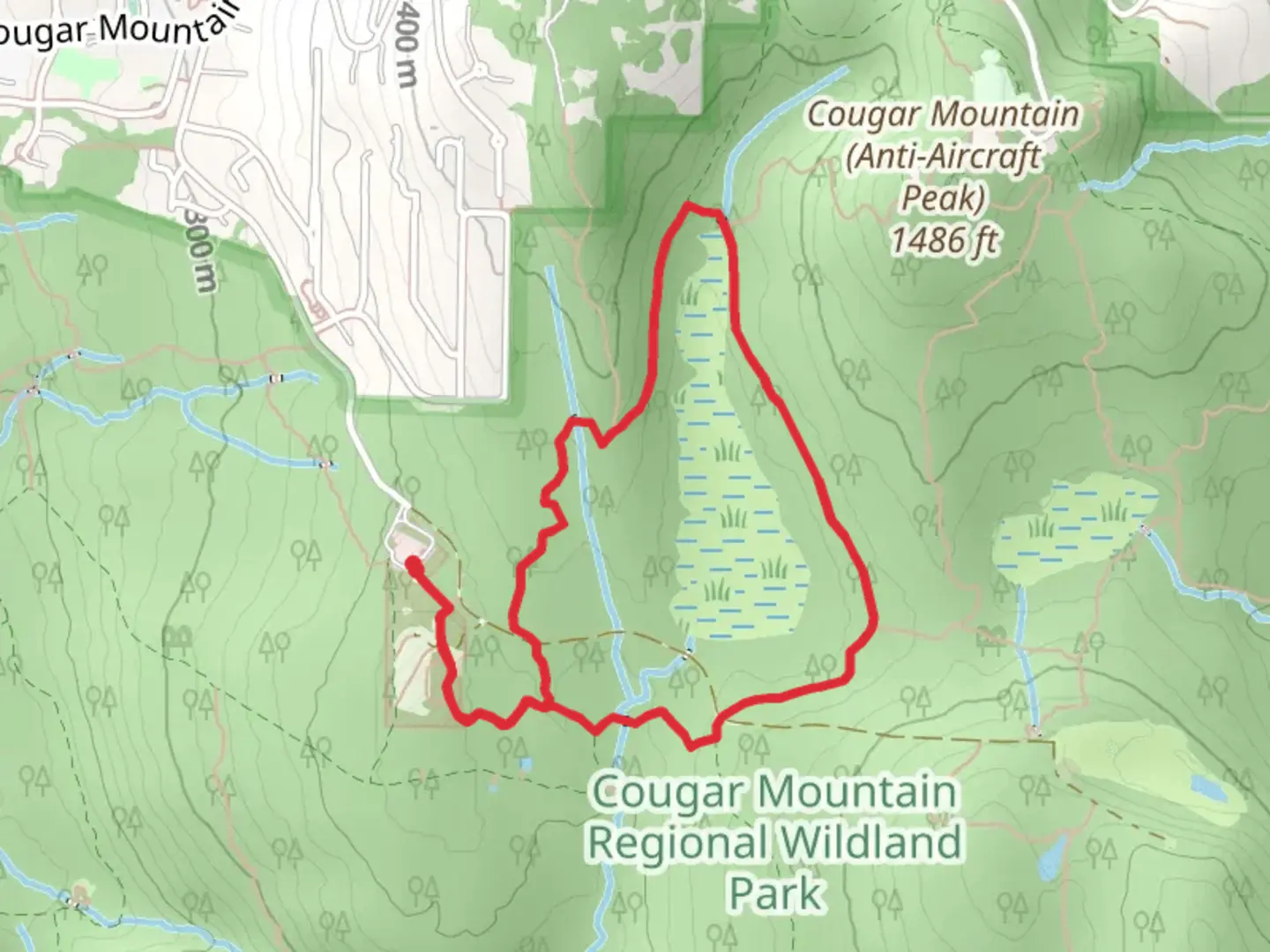 An image depicting the trail Coyote Creek Trail and Klondike Swamp Trail and its surrounding area.