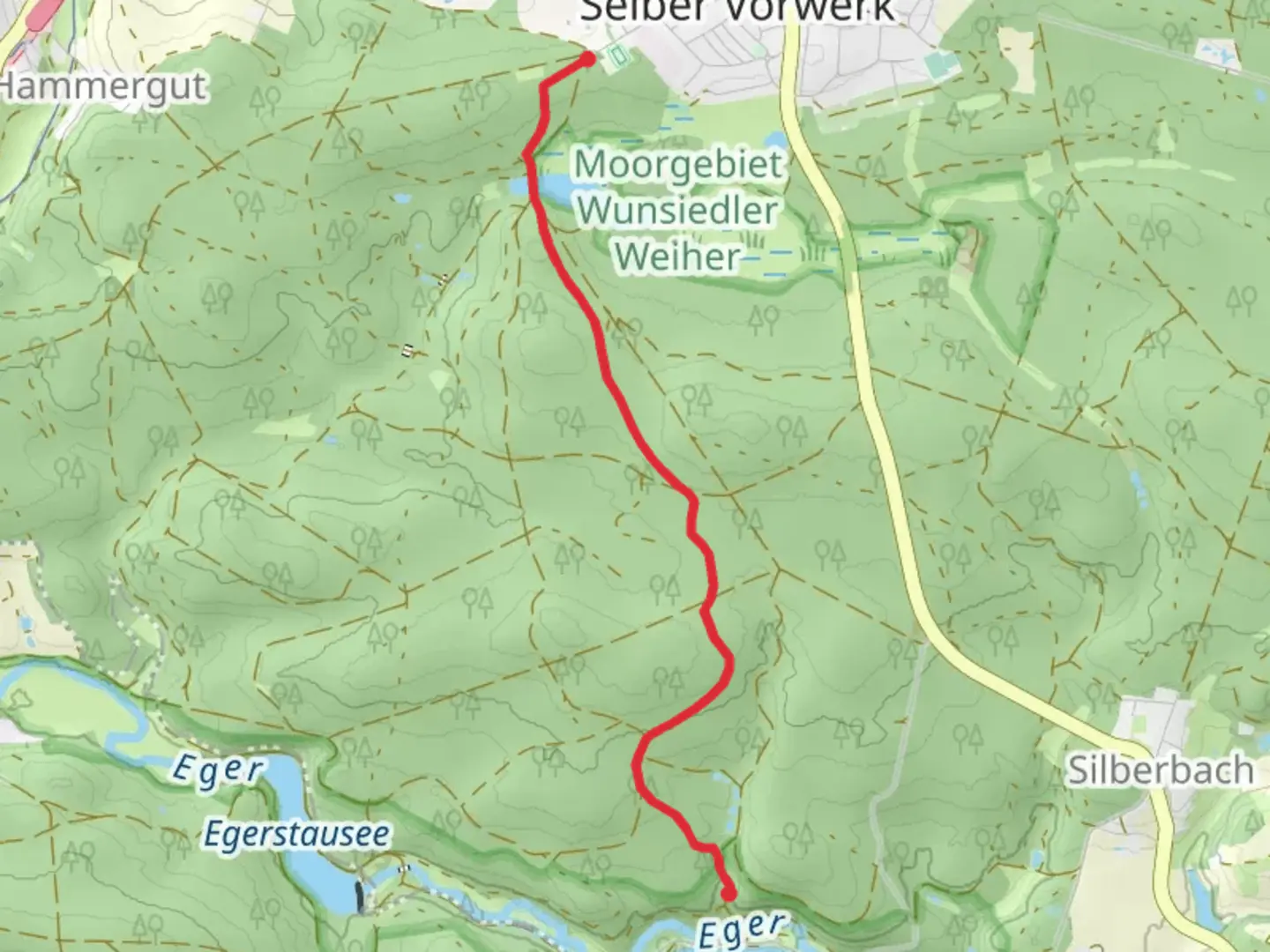 An image depicting the trail Dürrloh to Wellerthal Walk via Wunsiedler Weiher and its surrounding area.