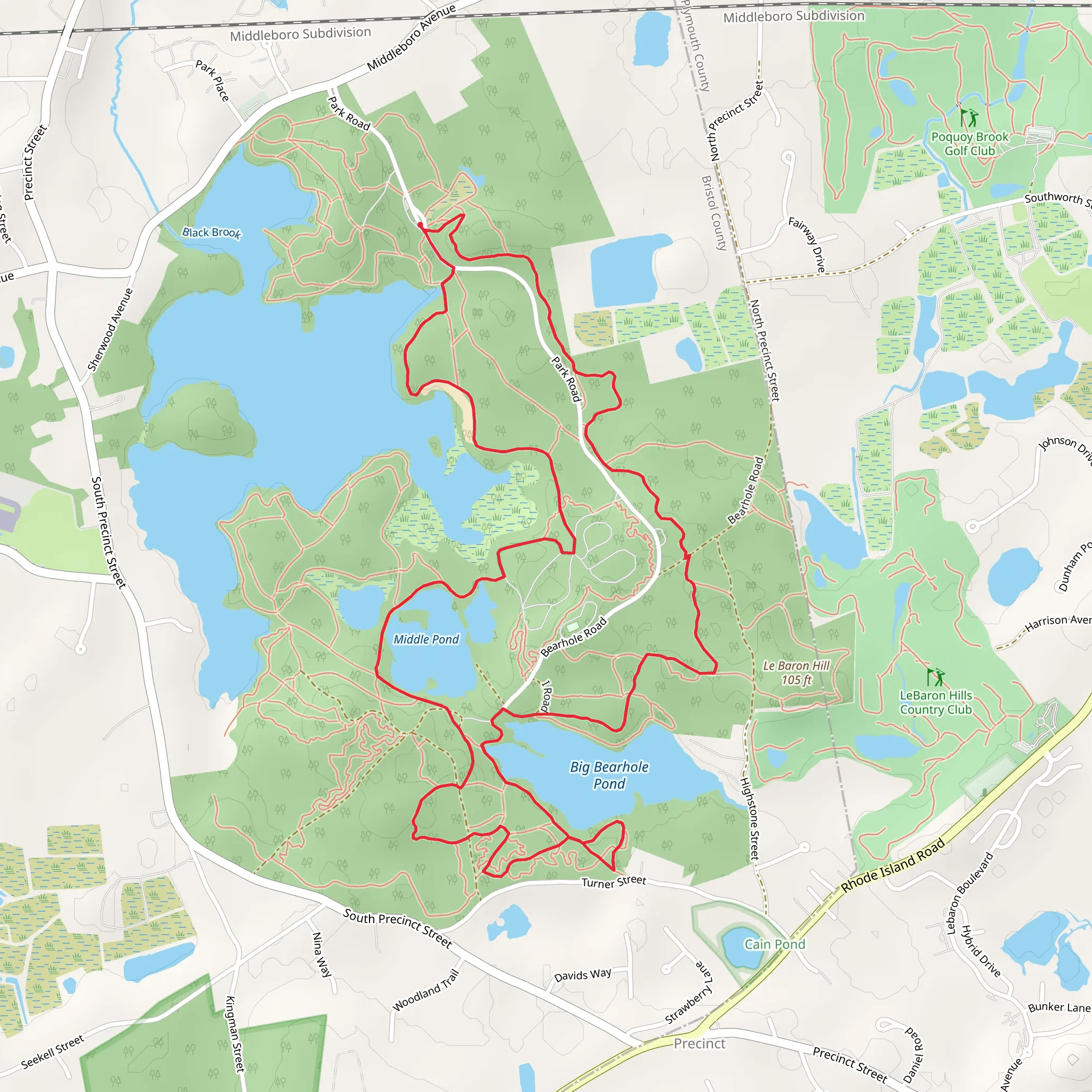 Big Bearhole and Little Bearhole Pond Loop Trail mobile static map