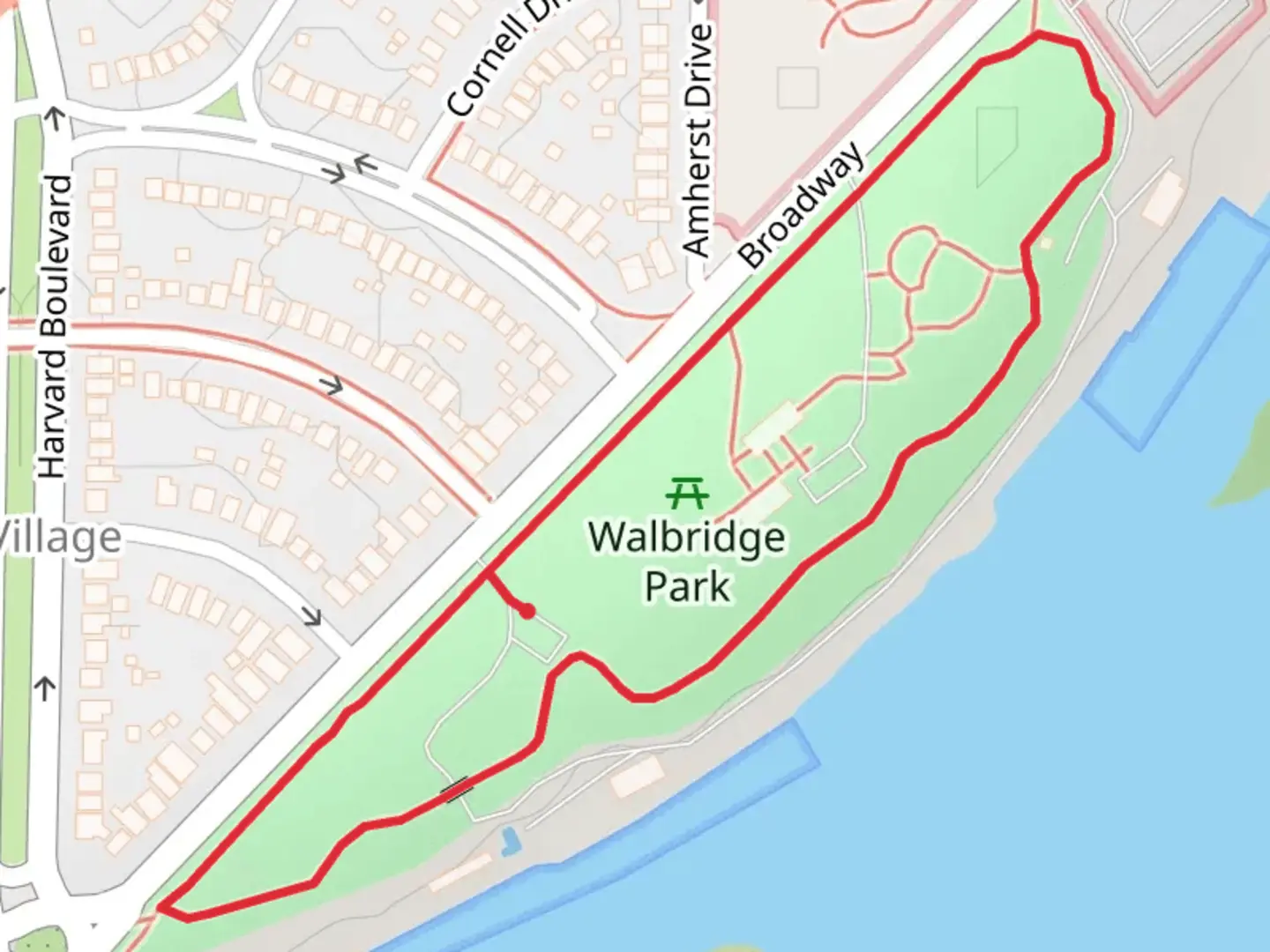 An image depicting the trail Walbridge Park Loop and its surrounding area.