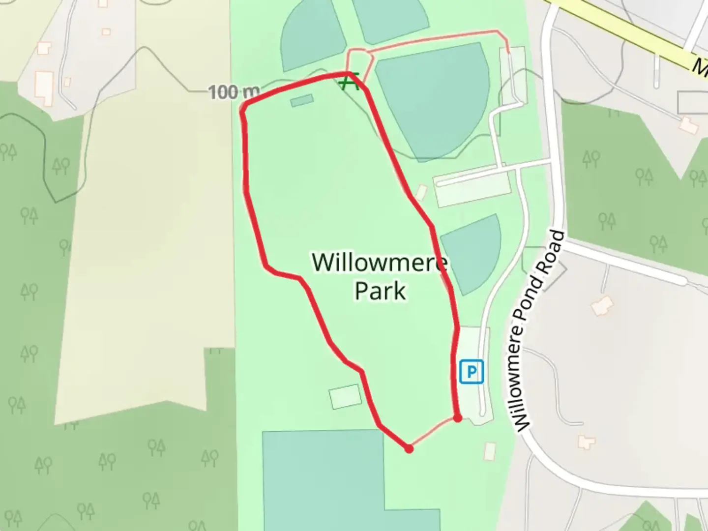An image depicting the trail Willowmere Park Loop and its surrounding area.