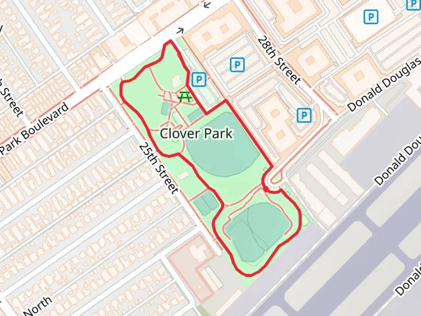 An image depicting the trail Clover Park Loop and its surrounding area.