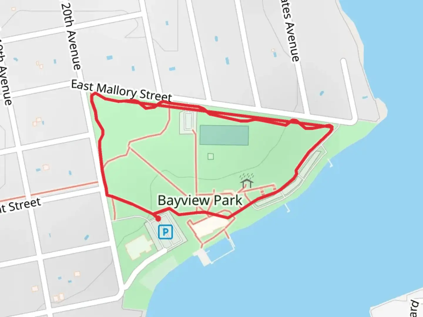 An image depicting the trail Bayview Park Loop and its surrounding area.