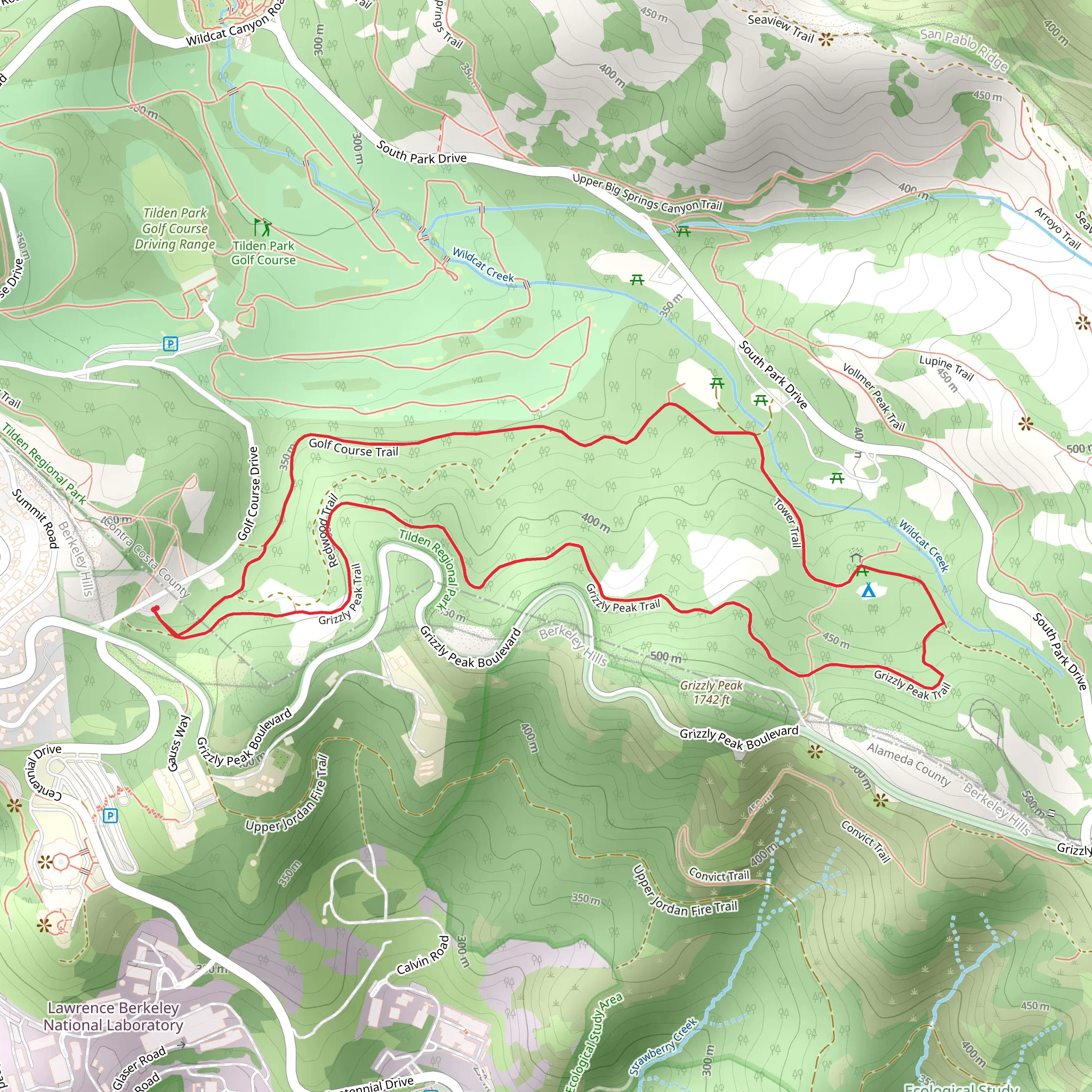 Grizzly Peak Trail and Tower Loop Trail mobile static map