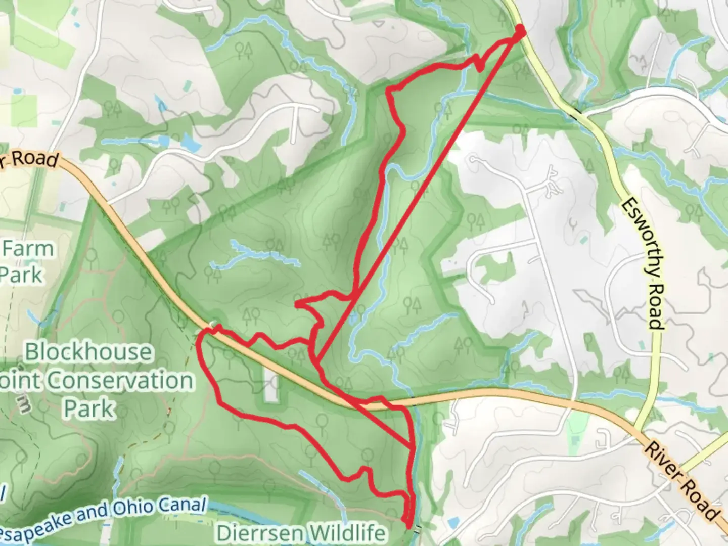 An image depicting the trail Muddy Branch Greenway Trail Loop and its surrounding area.