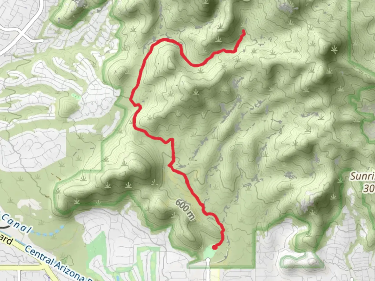 An image depicting the trail Lost Dog Wash Trail and Quartz Trail and its surrounding area.