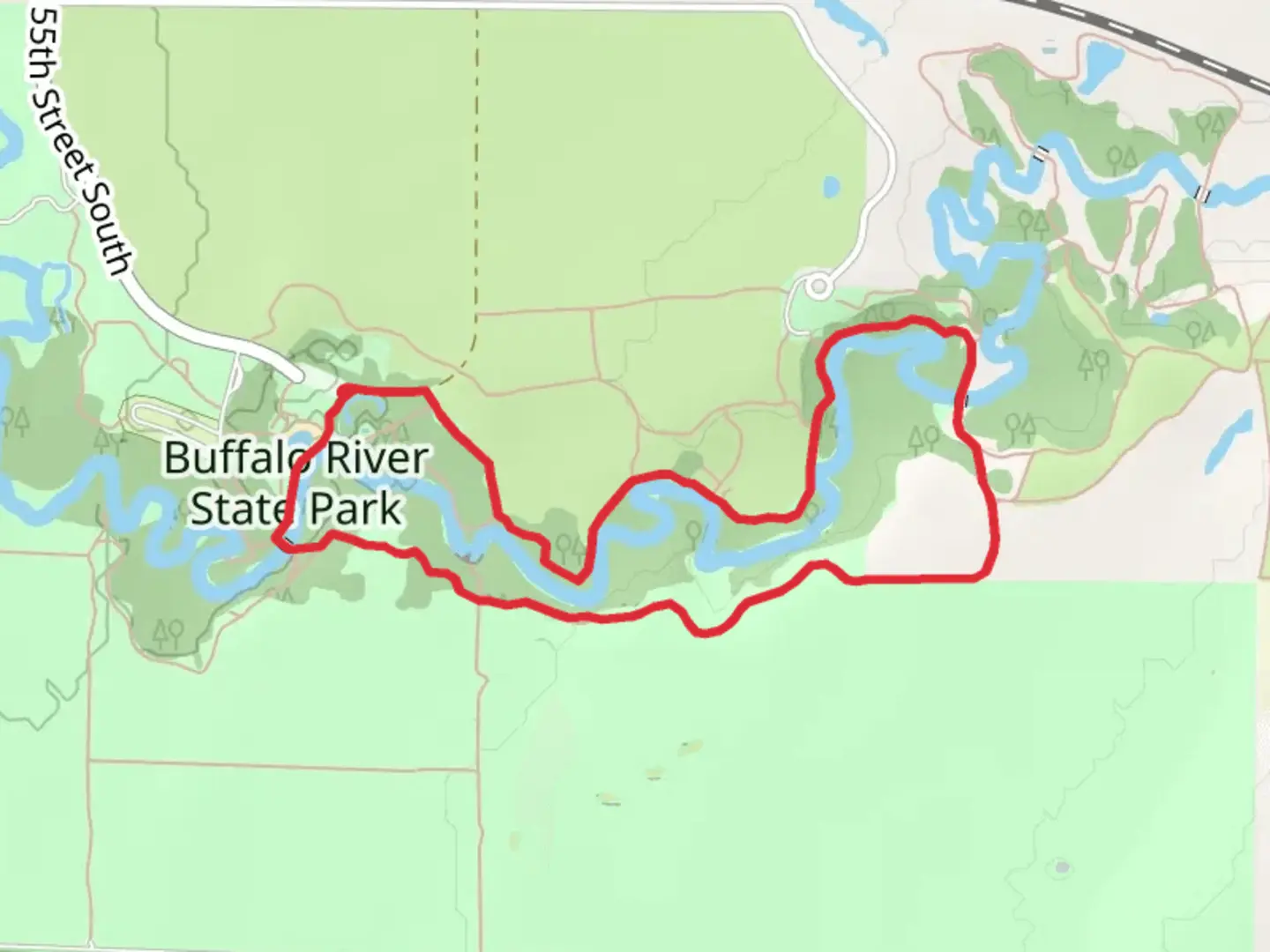 An image depicting the trail Buffalo River State Park Loop - East and its surrounding area.
