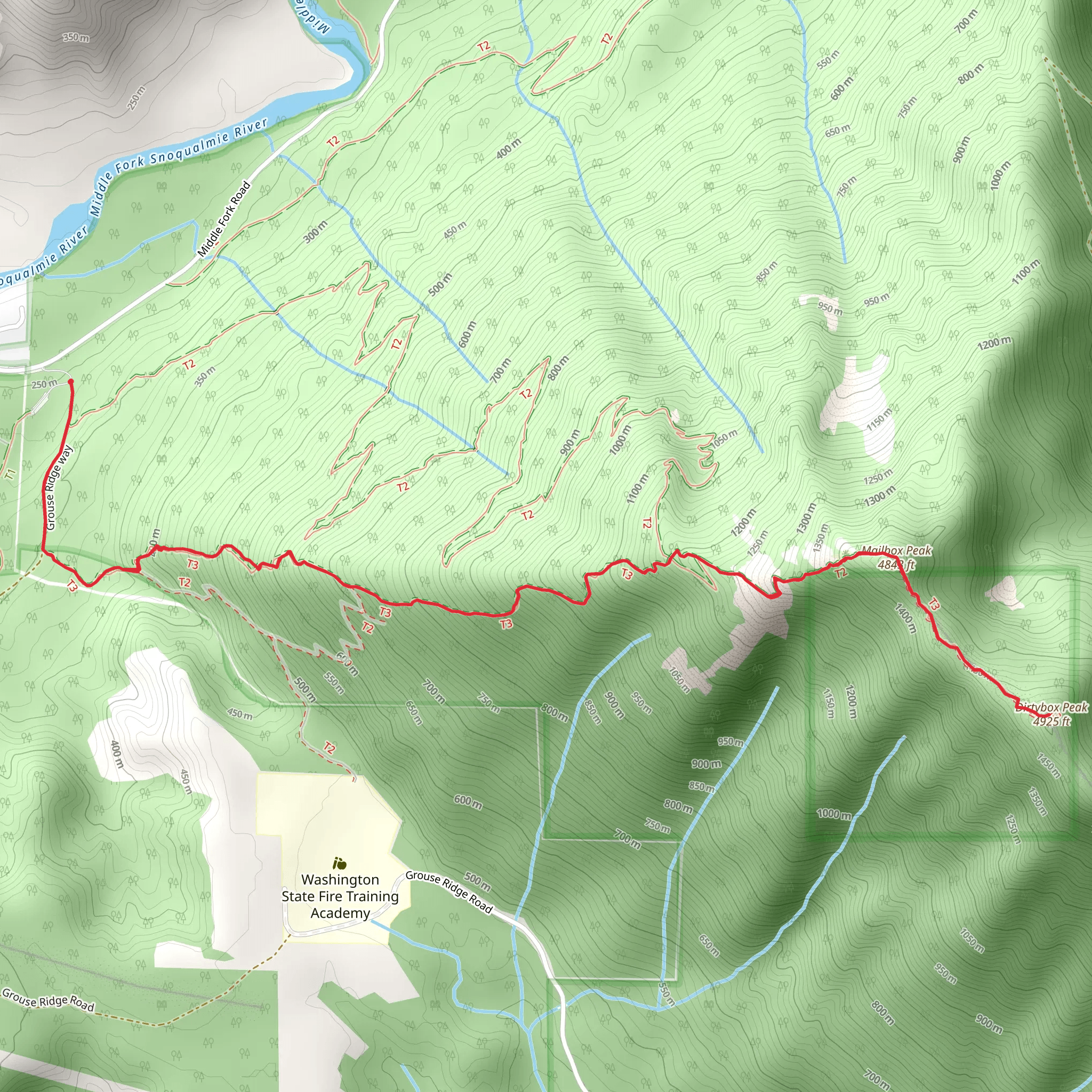 Dirtybox Peak and Mailbox Peak Trail mobile static map