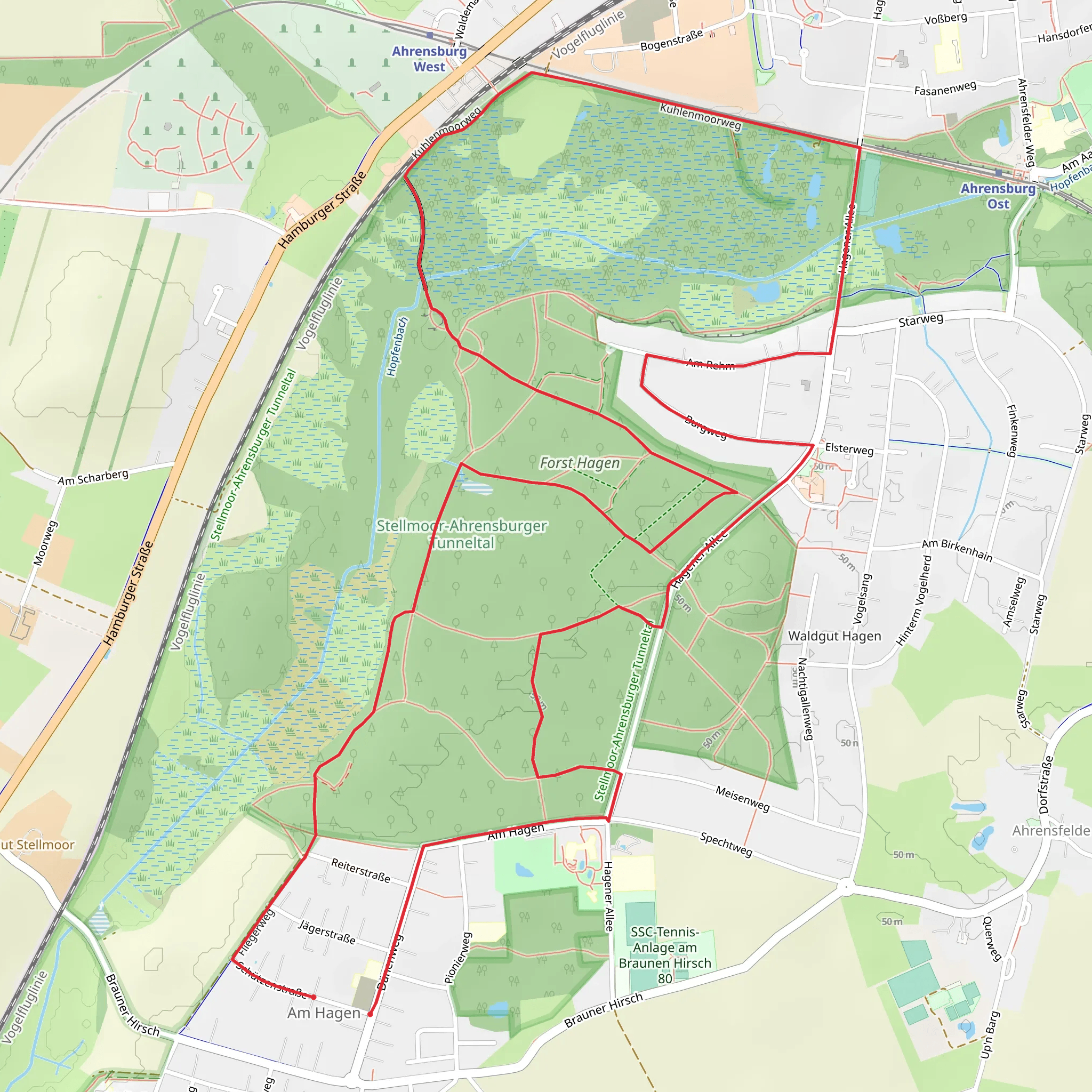 Kuhlenmoorweg and Alfred Rust Wanderweg mobile static map