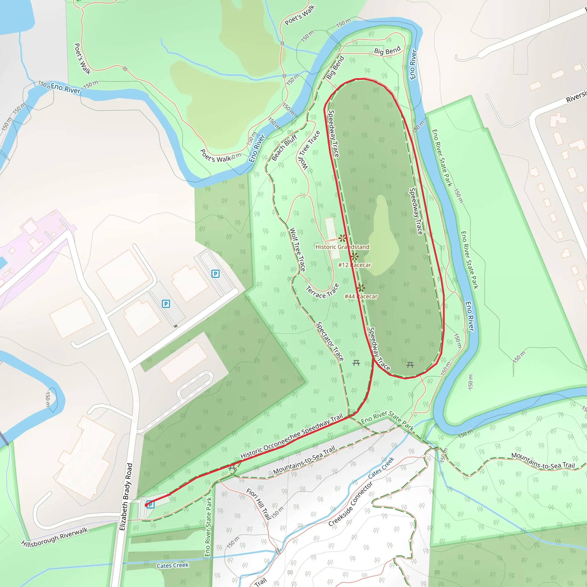 Occoneechee Speedway Loop via Hillsborough Riverwalk mobile static map