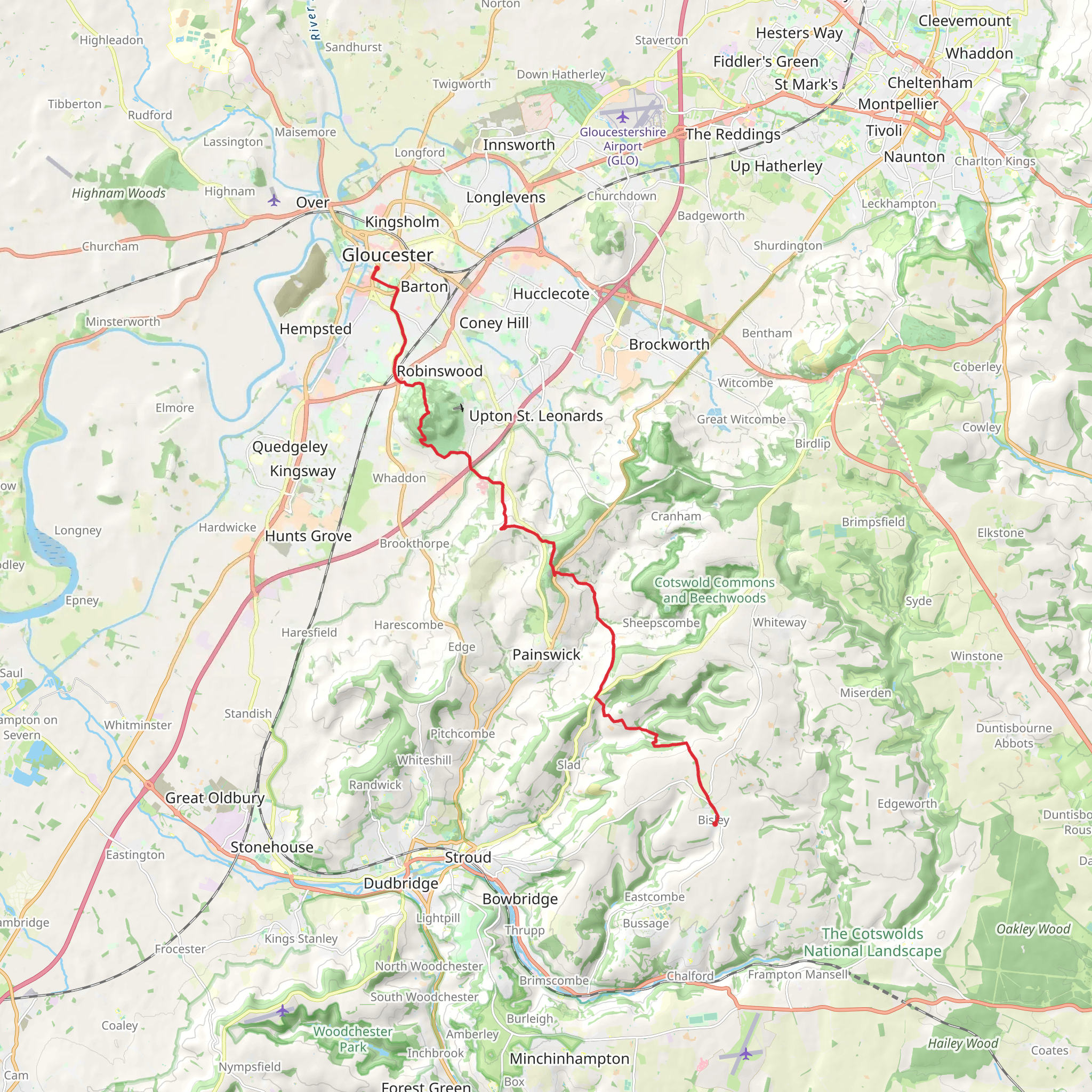 Gloucester to Bisley Walk mobile static map