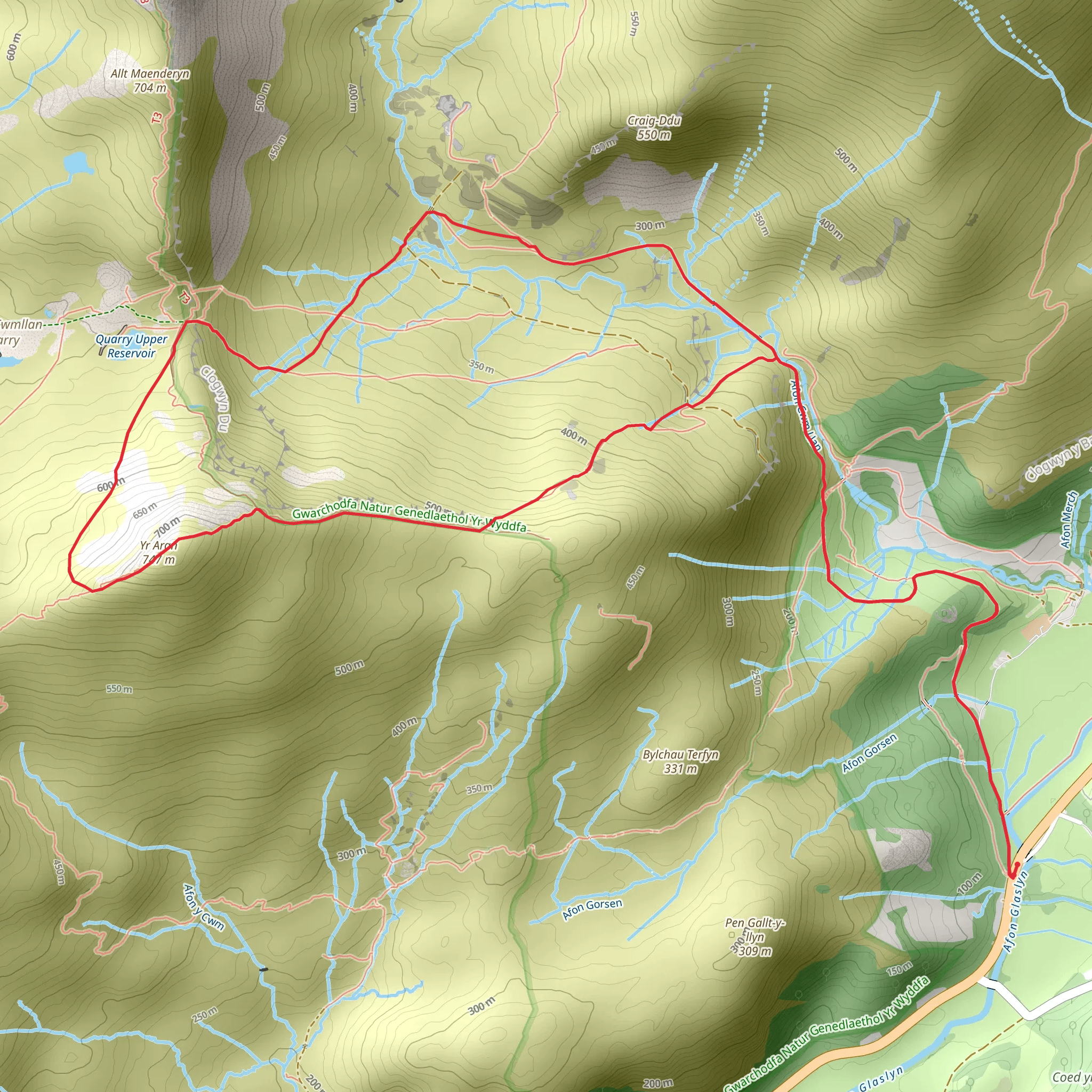 Yr Aran from Bethania - Route A mobile static map