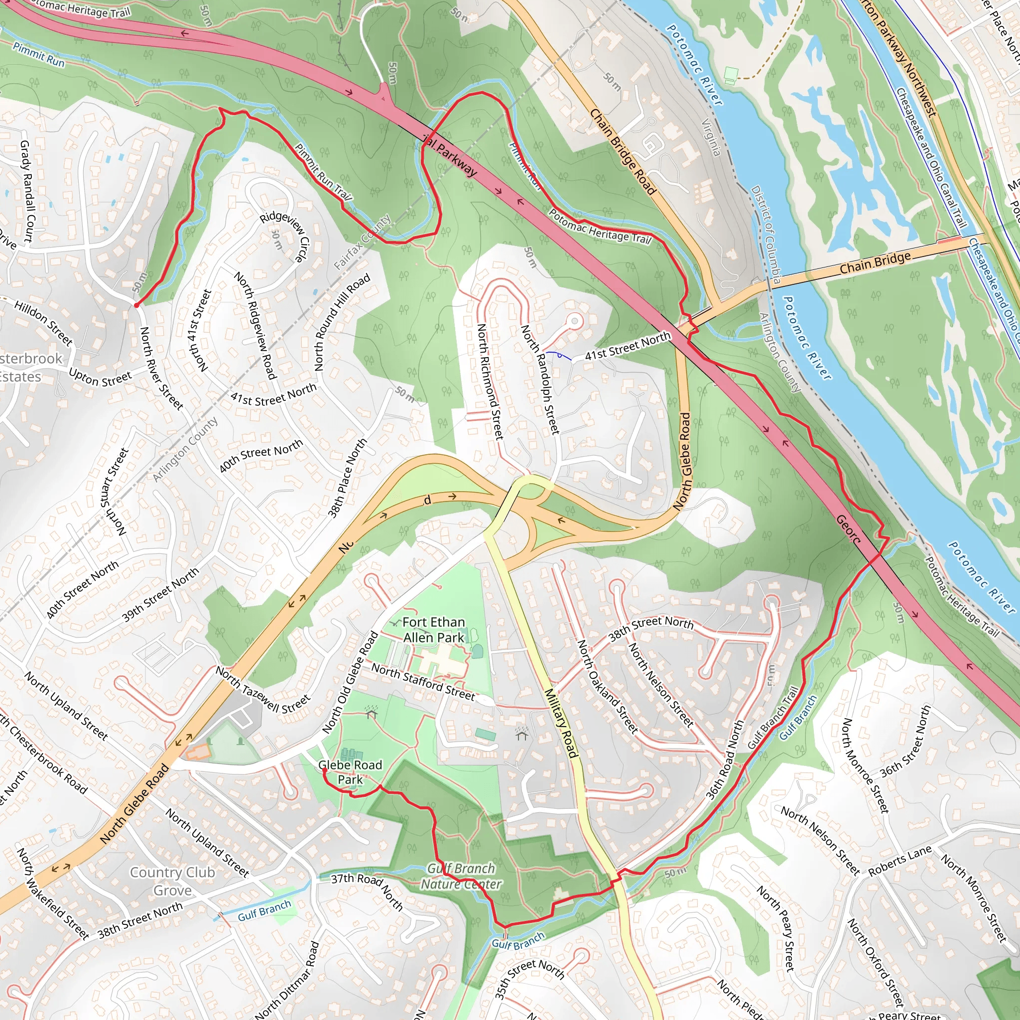 Pimmit Run Trail to Gulf Branch Trail mobile static map