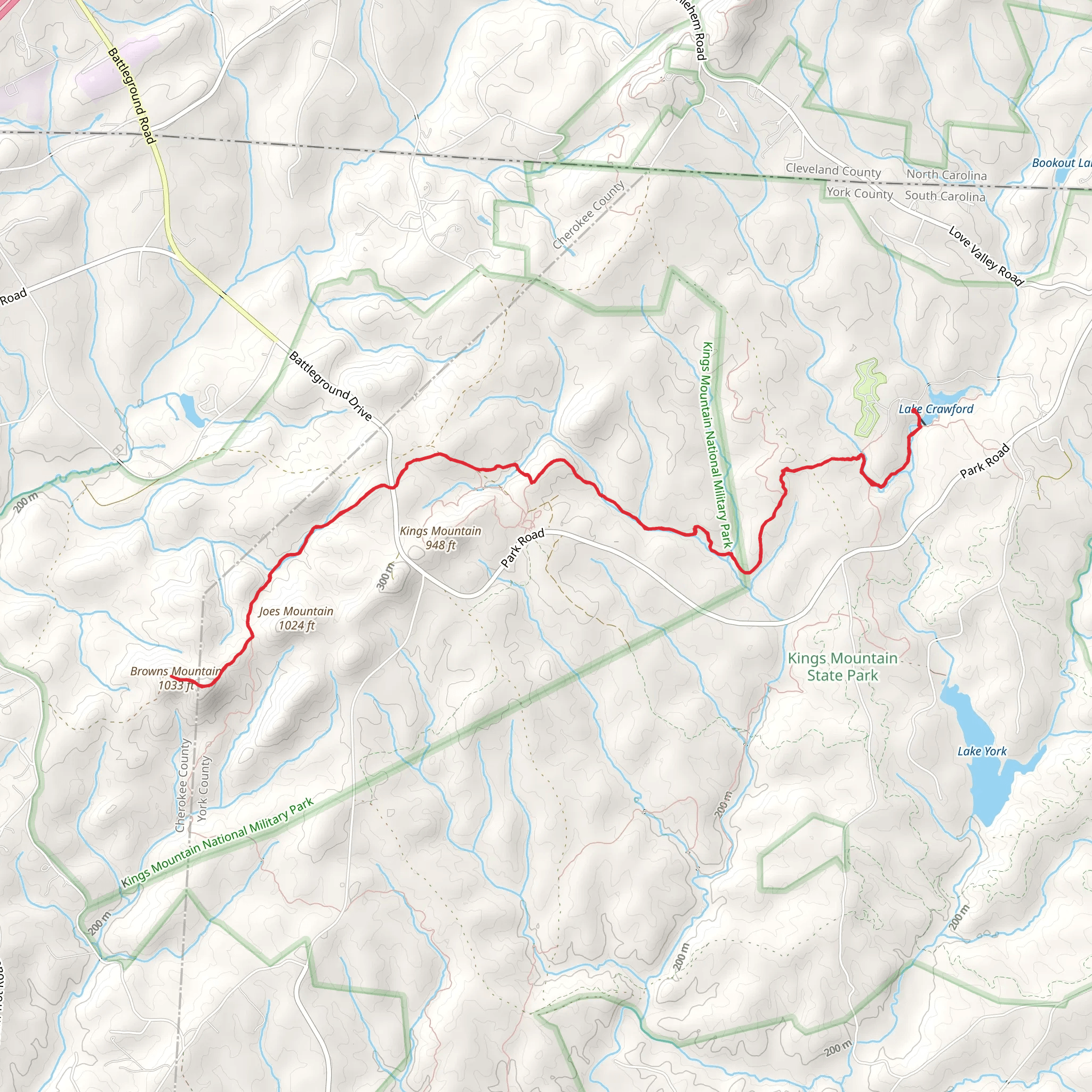 Lake Crawford and Browns Mountain Browns Mountain Trail mobile static map