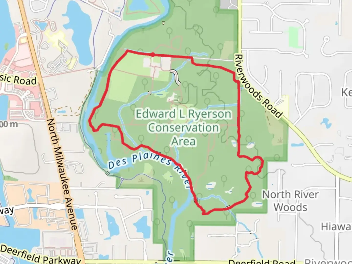 An image depicting the trail Loop around Des Plaines River and its surrounding area.