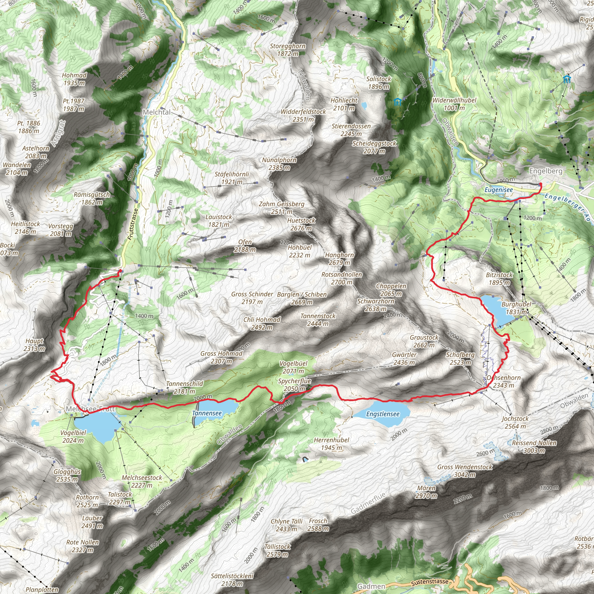 Lake Trübsee to Lake Melchsee from Engelberg mobile static map