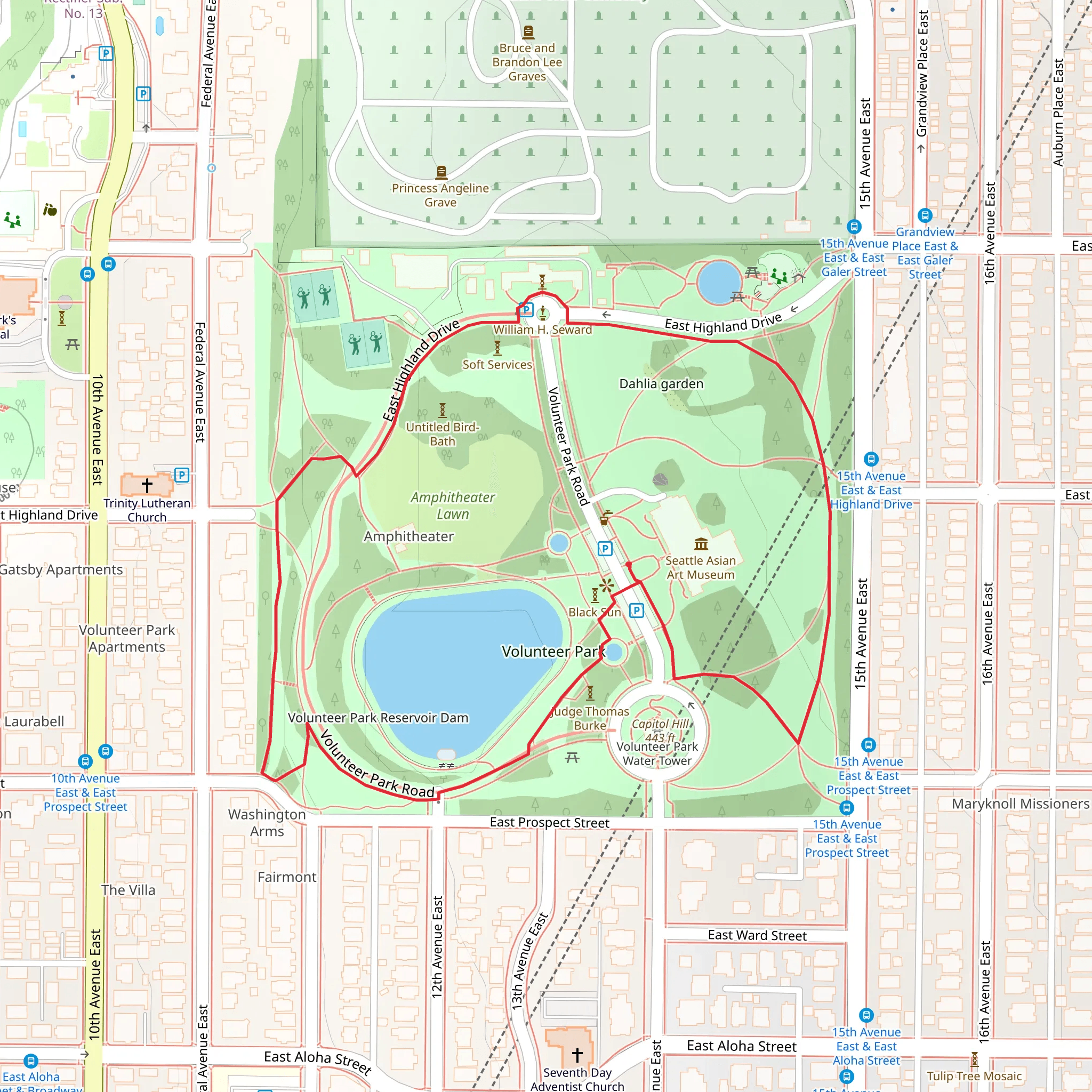 Volunteer Park Reservoir Loop mobile static map