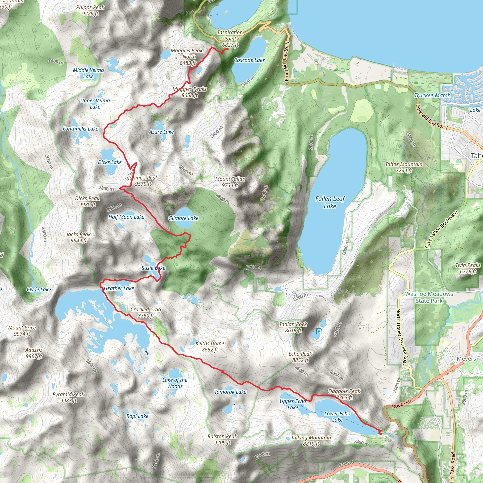 Tahoe Rim Trail from Lower Echo Lake mobile static map