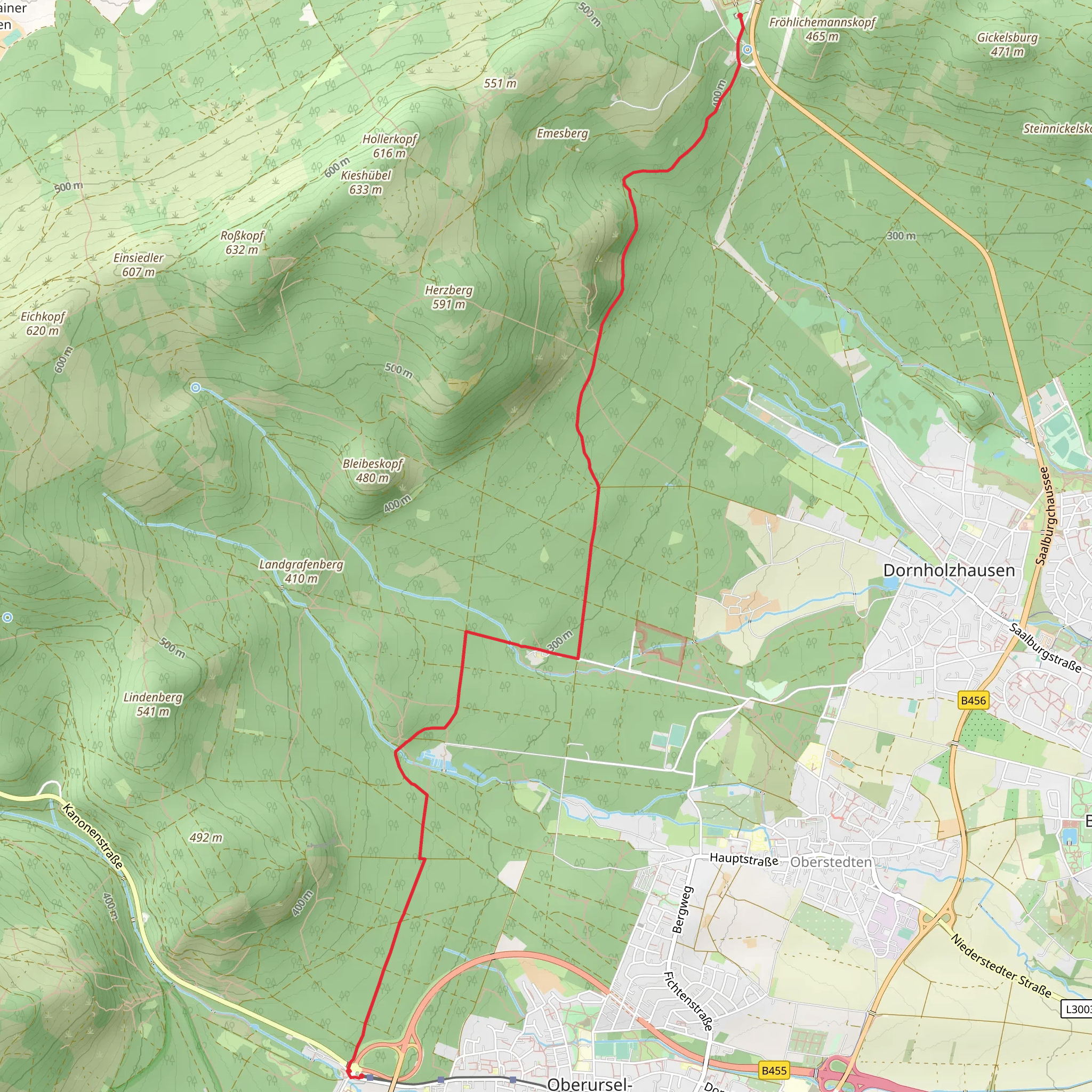 Hohemark to Saalburg via Elisabethpfad mobile static map