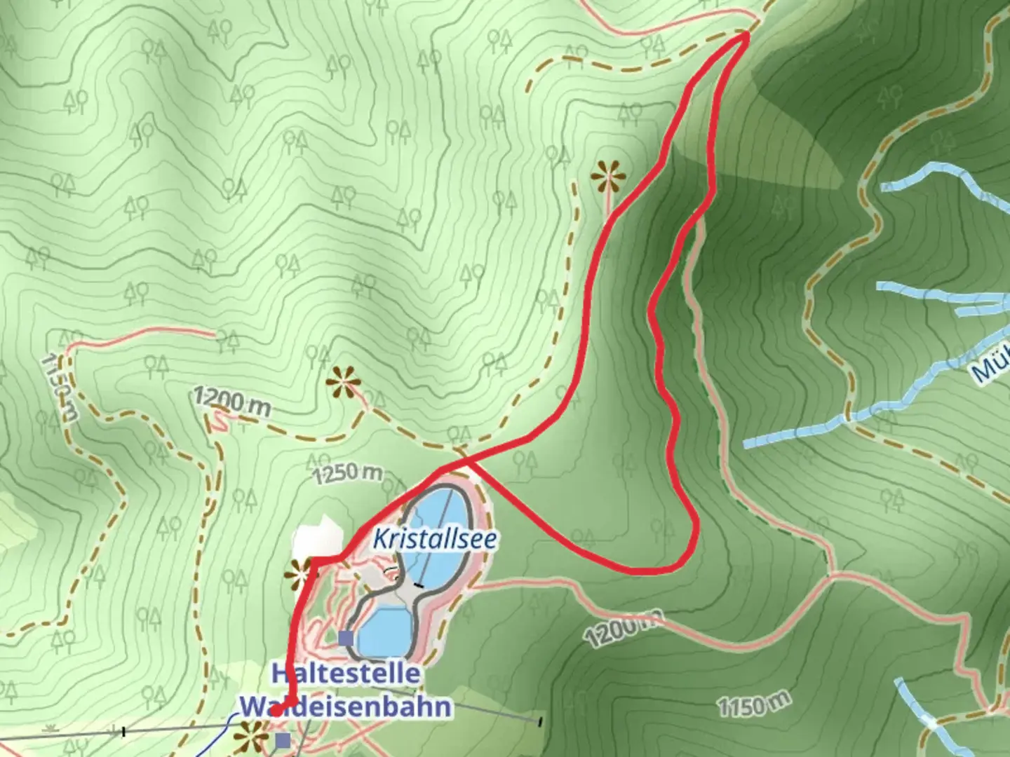 An image depicting the trail Kristallsee, Erlaufsee and Hubertussee Lakes View and its surrounding area.