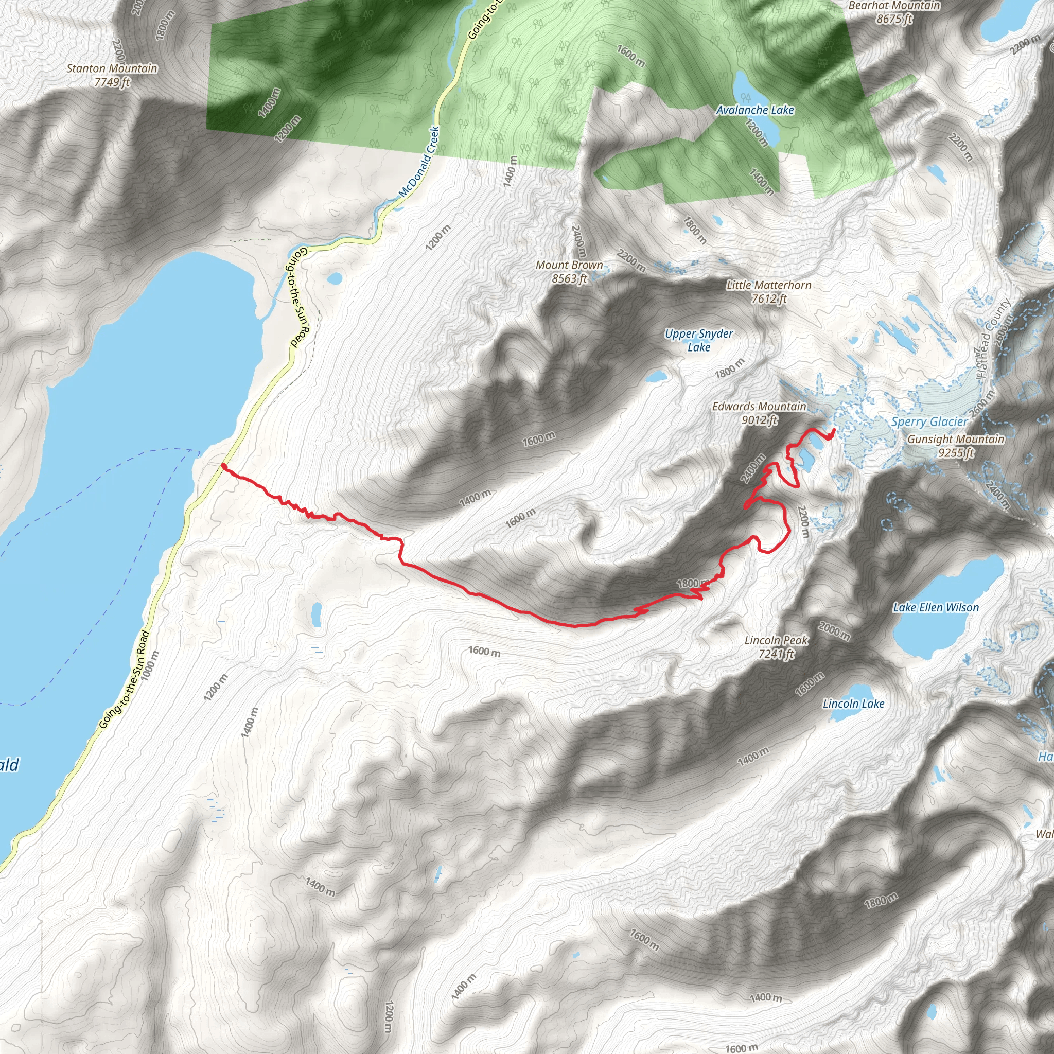 Akaiyan Lake, Feather Woman Lake via Gunsight Pass mobile static map