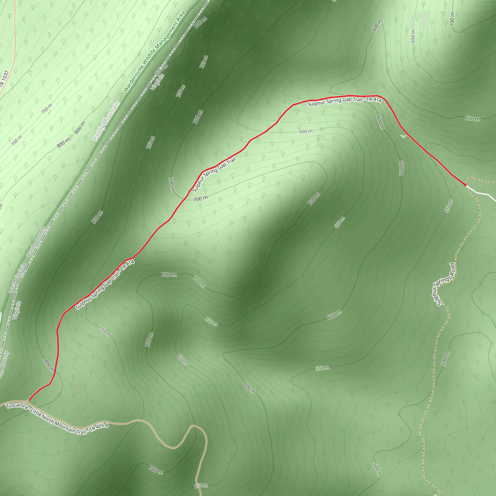 Sulphur Spring Gap Trail - SUgar Hill Road mobile static map